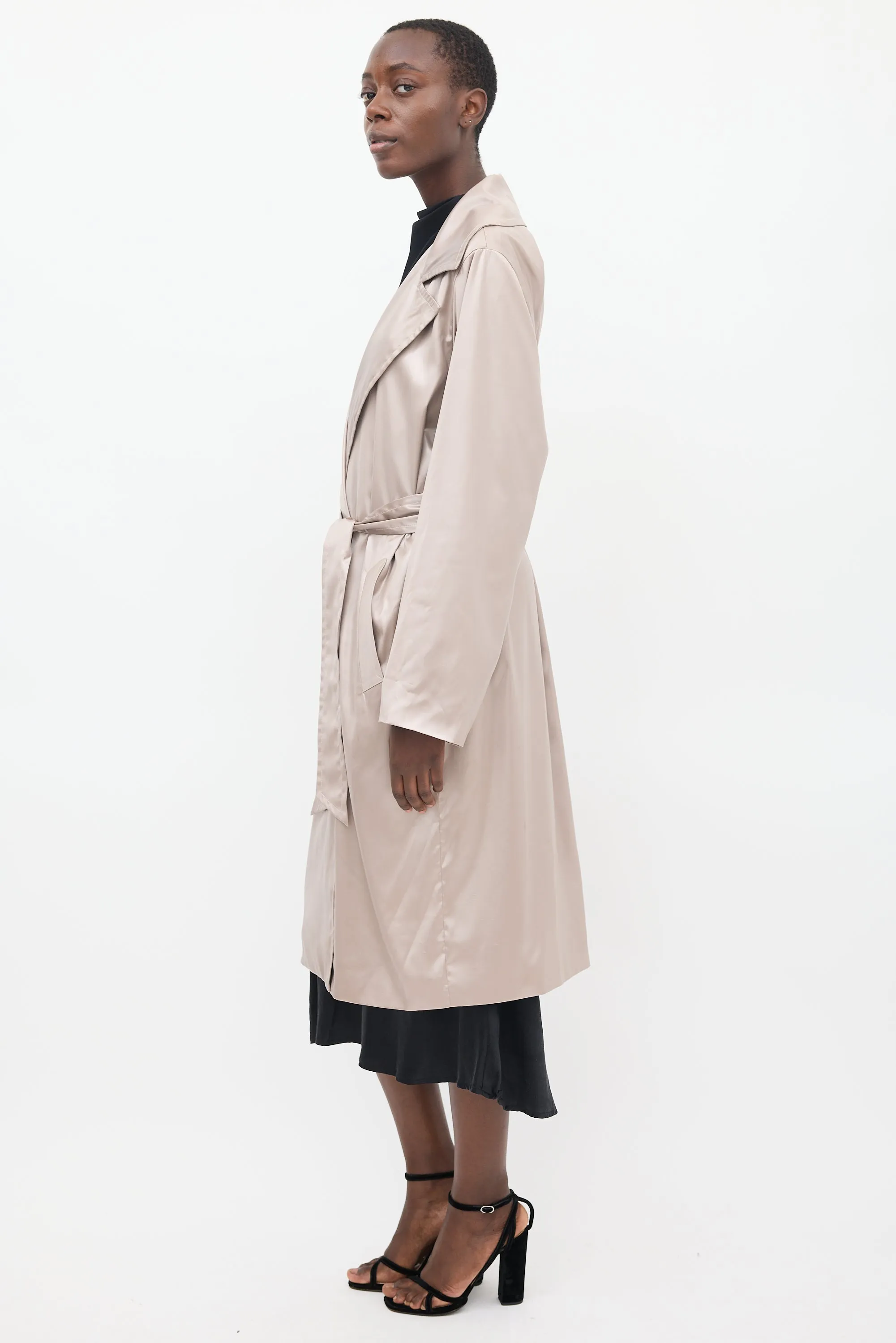 Beige Satin Mona Belted Trench Coat