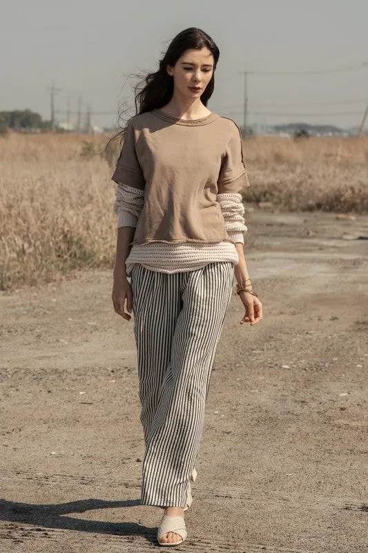 Beige Washed Layered Knit Sweater