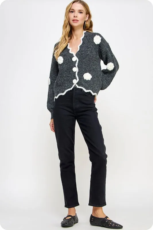 Black Charcoal/Off Camellia Cardigan Sweater