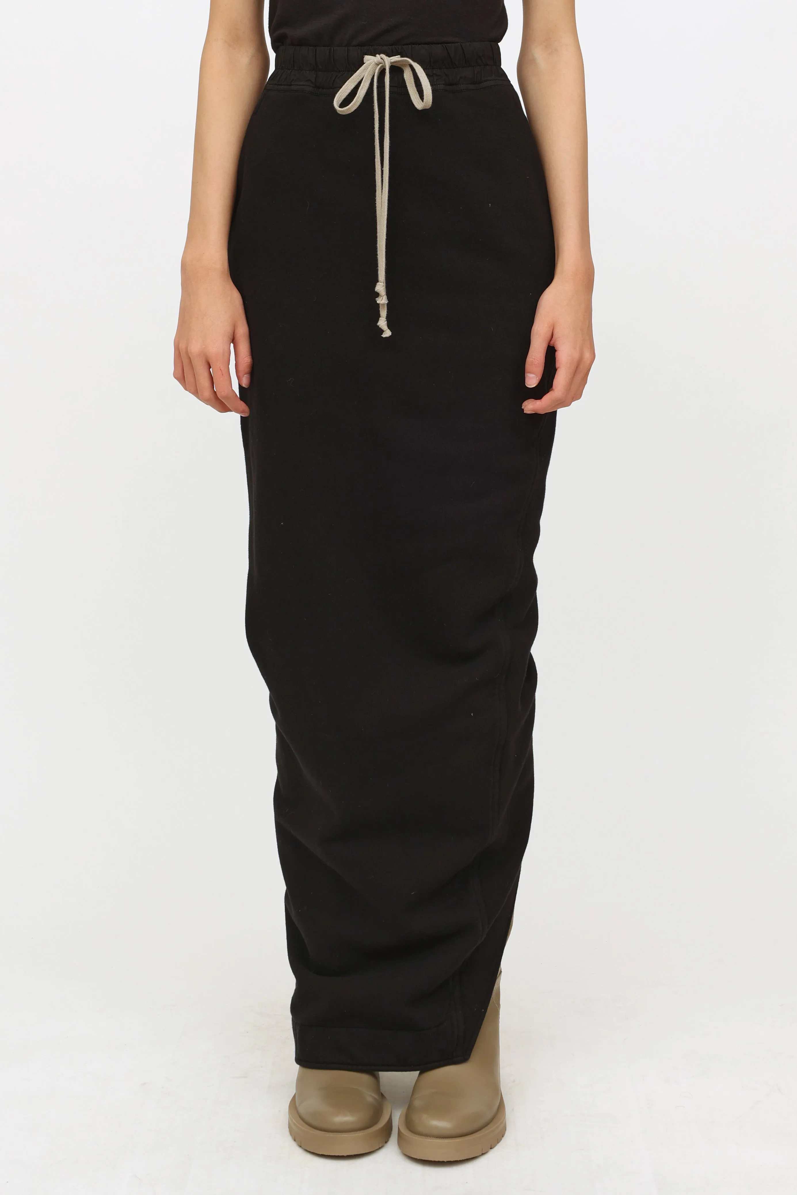 Black Cotton Drawstring Maxi Skirt