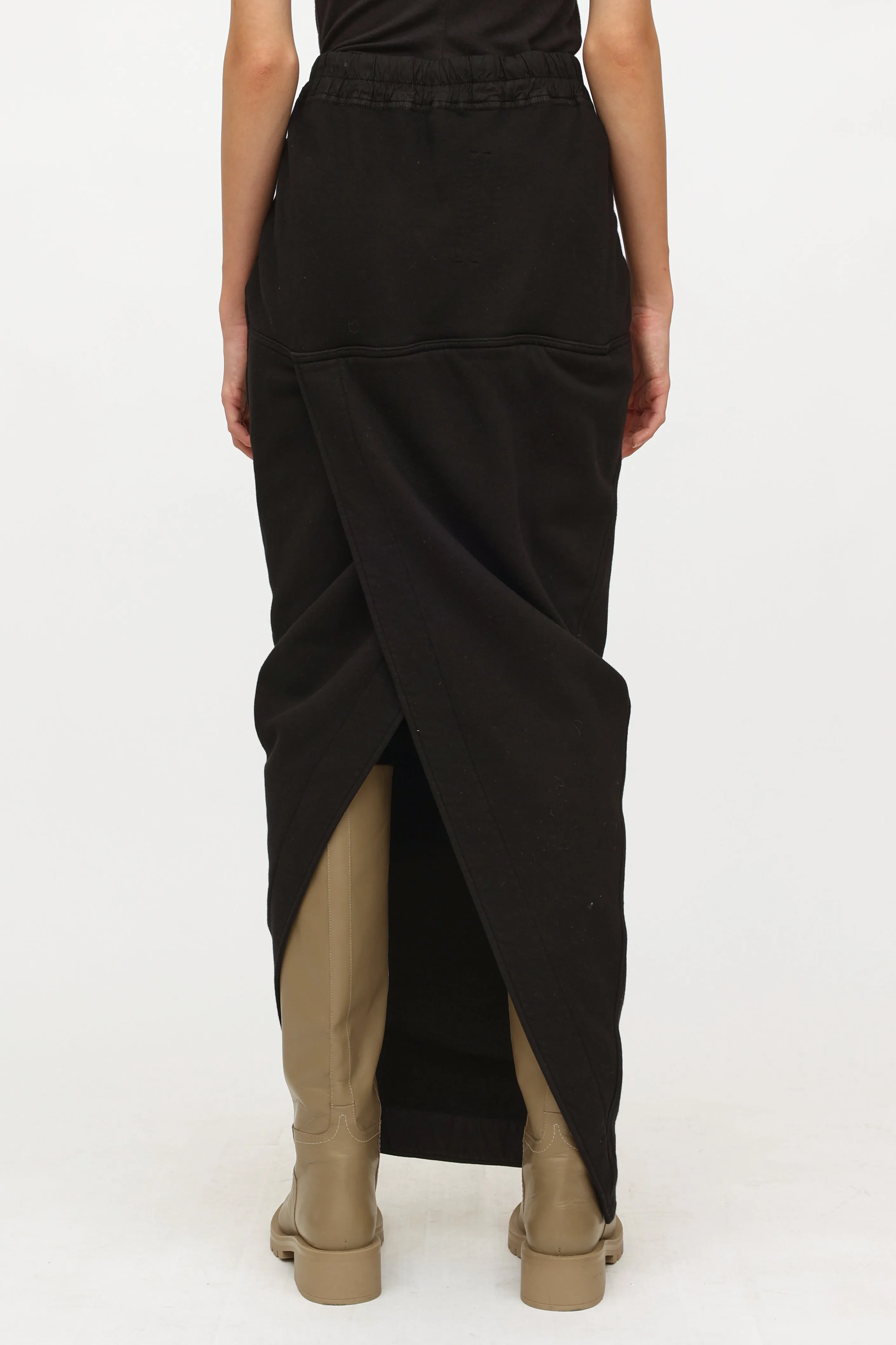 Black Cotton Drawstring Maxi Skirt