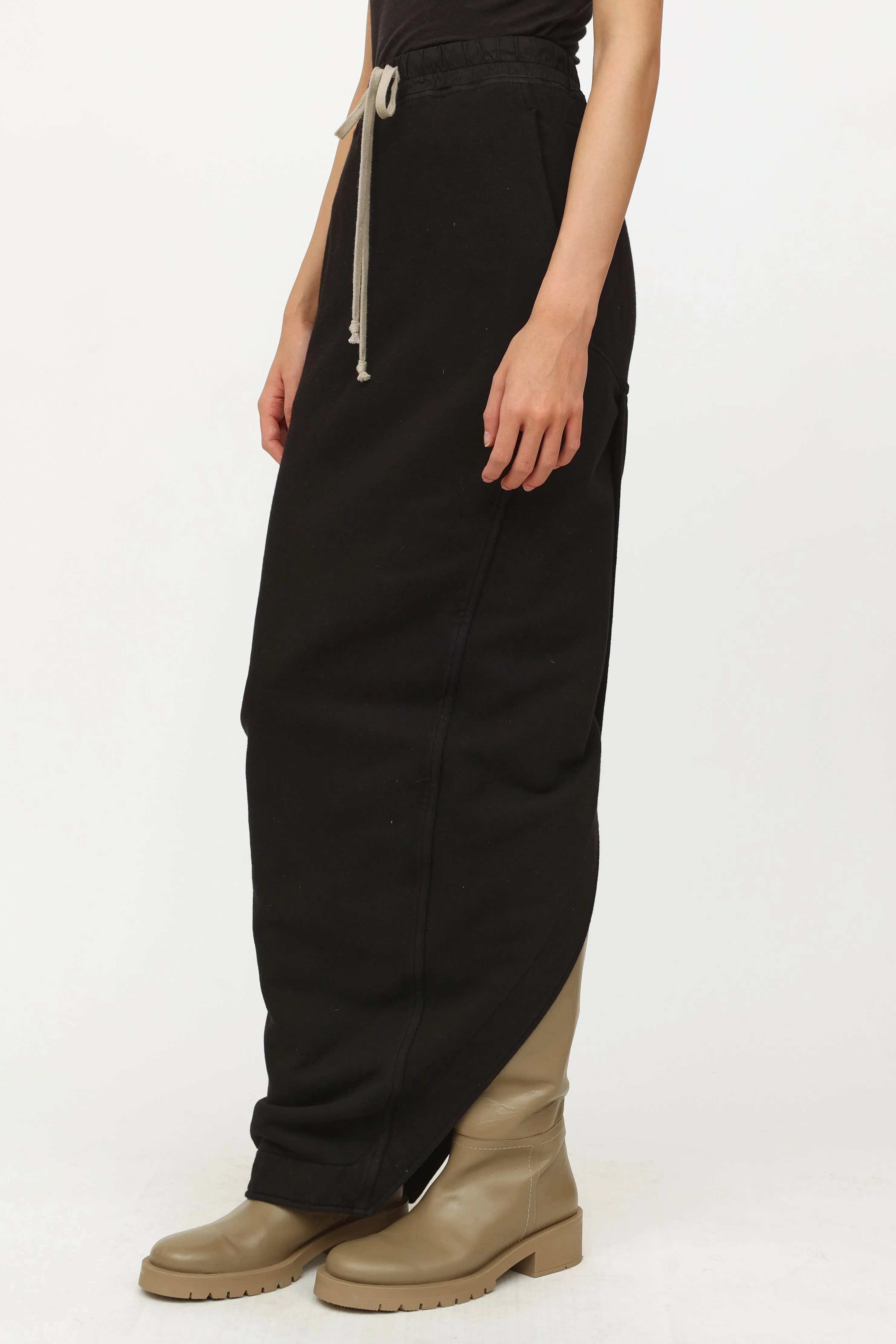 Black Cotton Drawstring Maxi Skirt