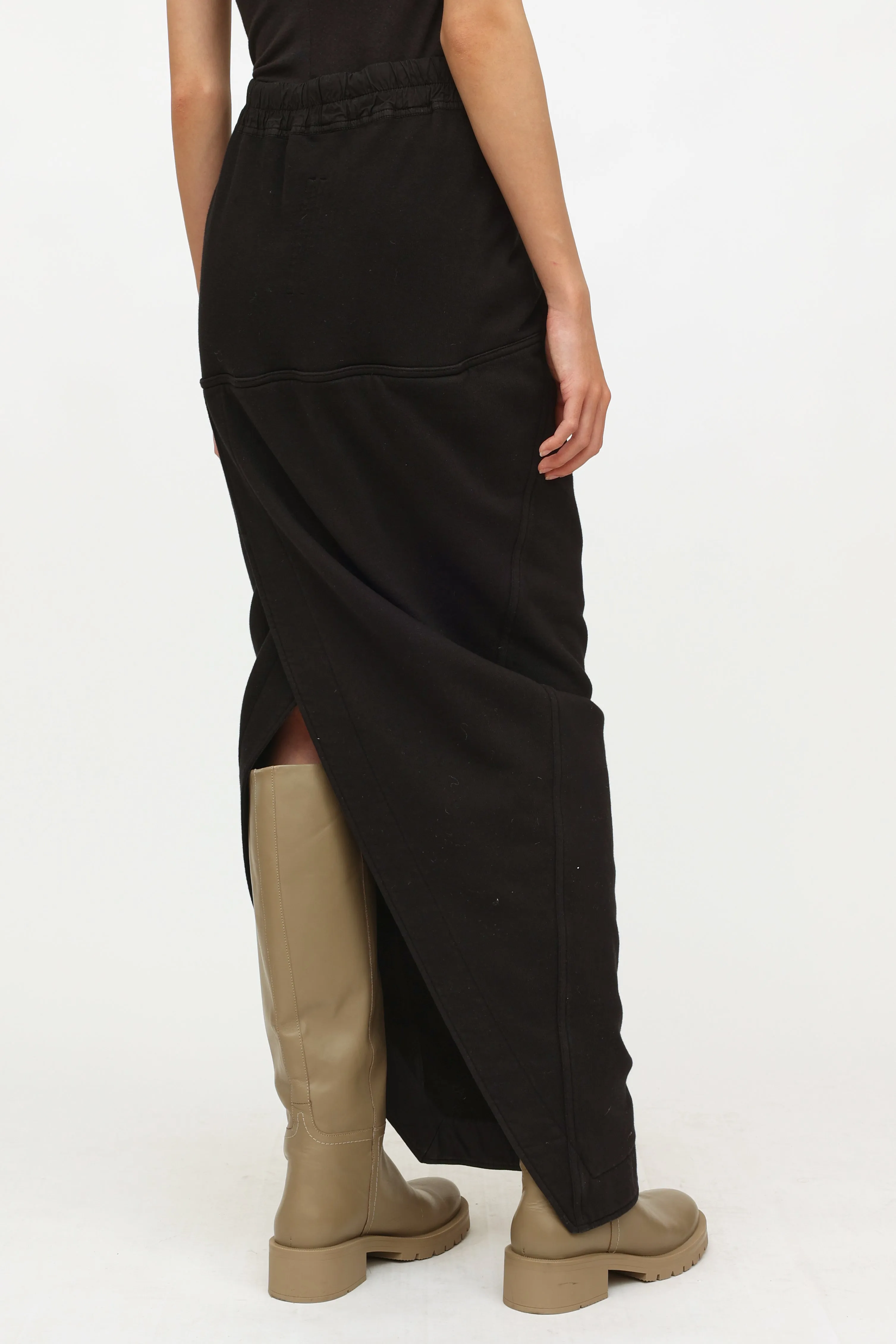 Black Cotton Drawstring Maxi Skirt