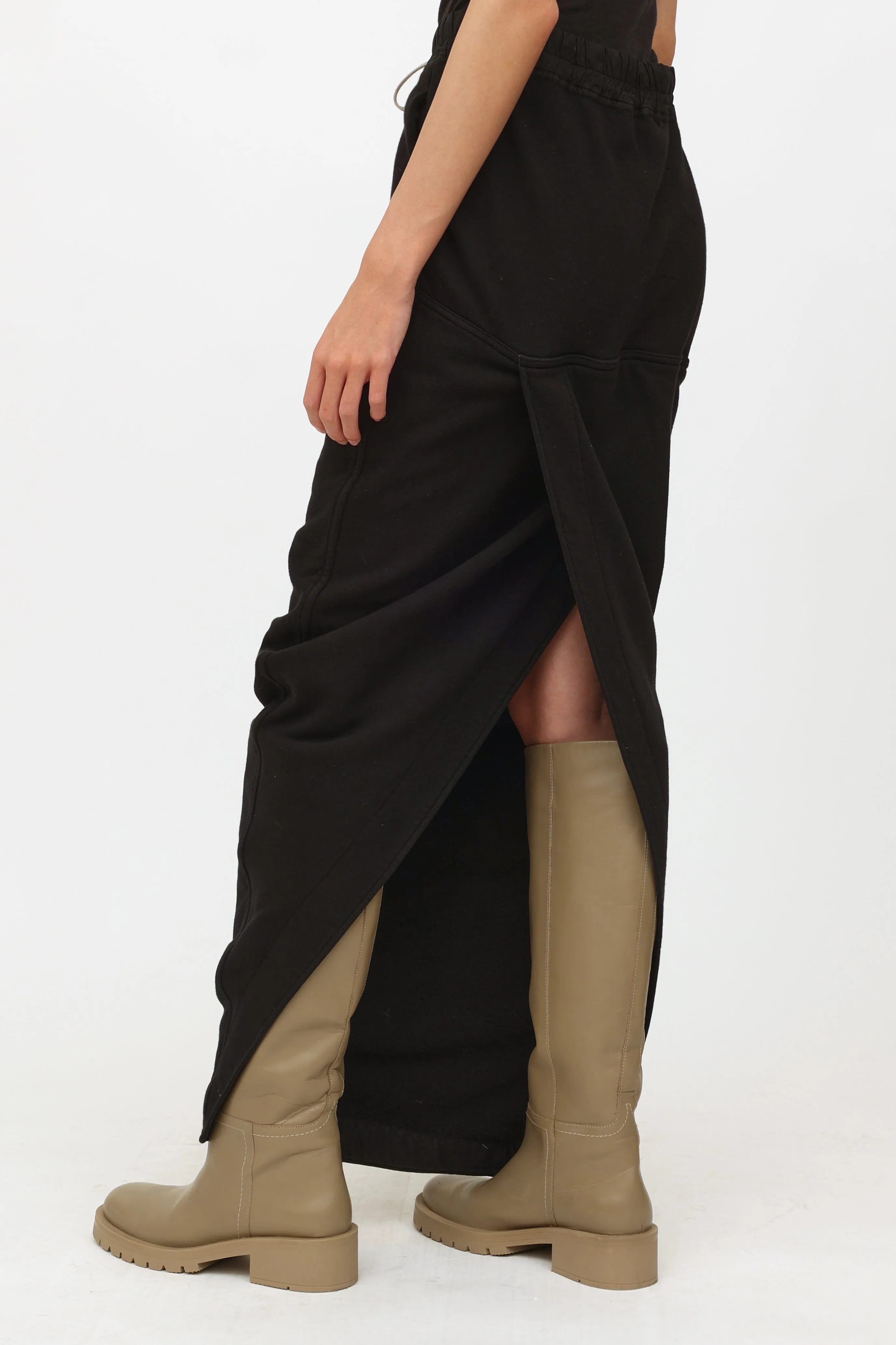 Black Cotton Drawstring Maxi Skirt