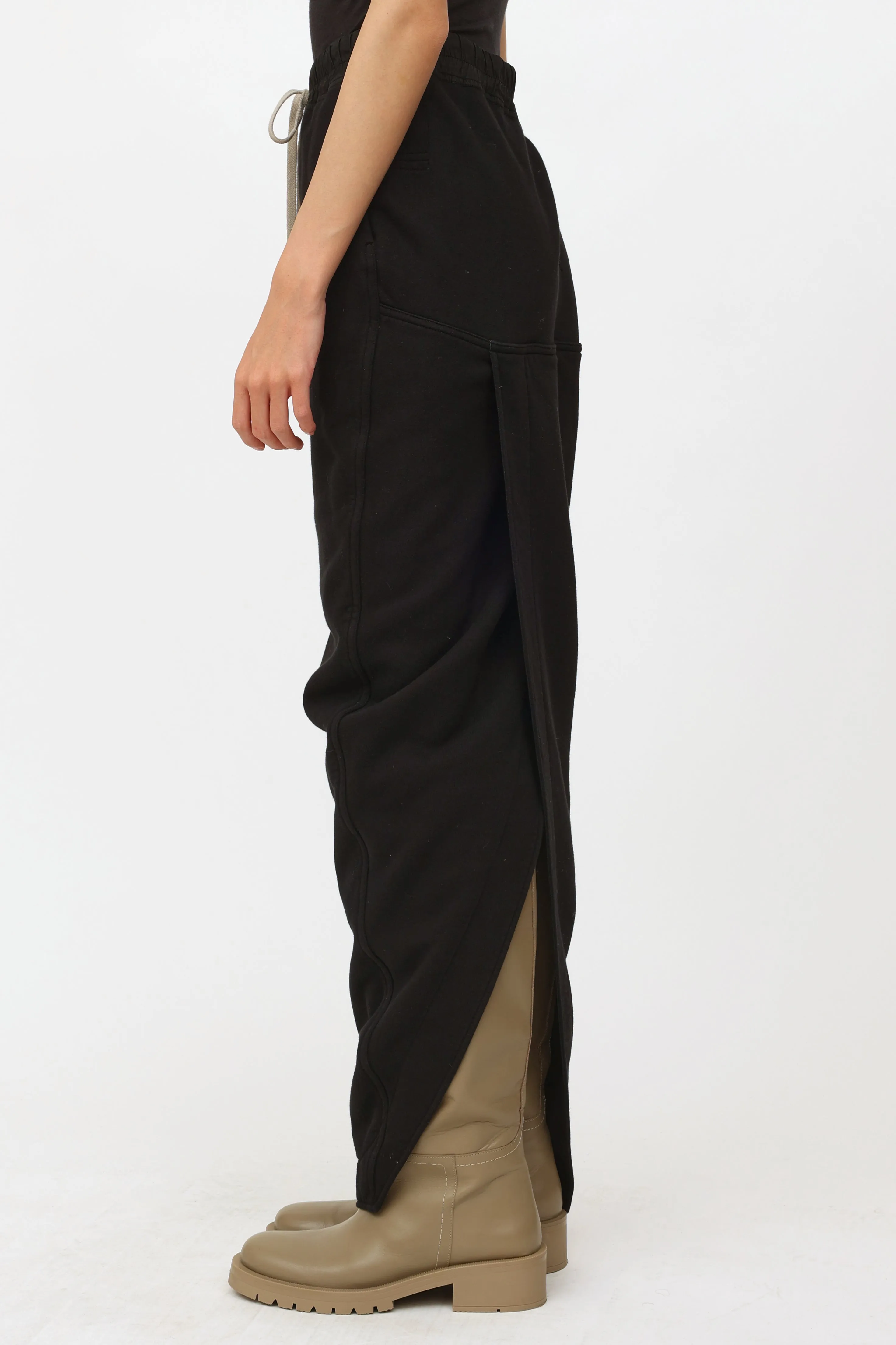 Black Cotton Drawstring Maxi Skirt