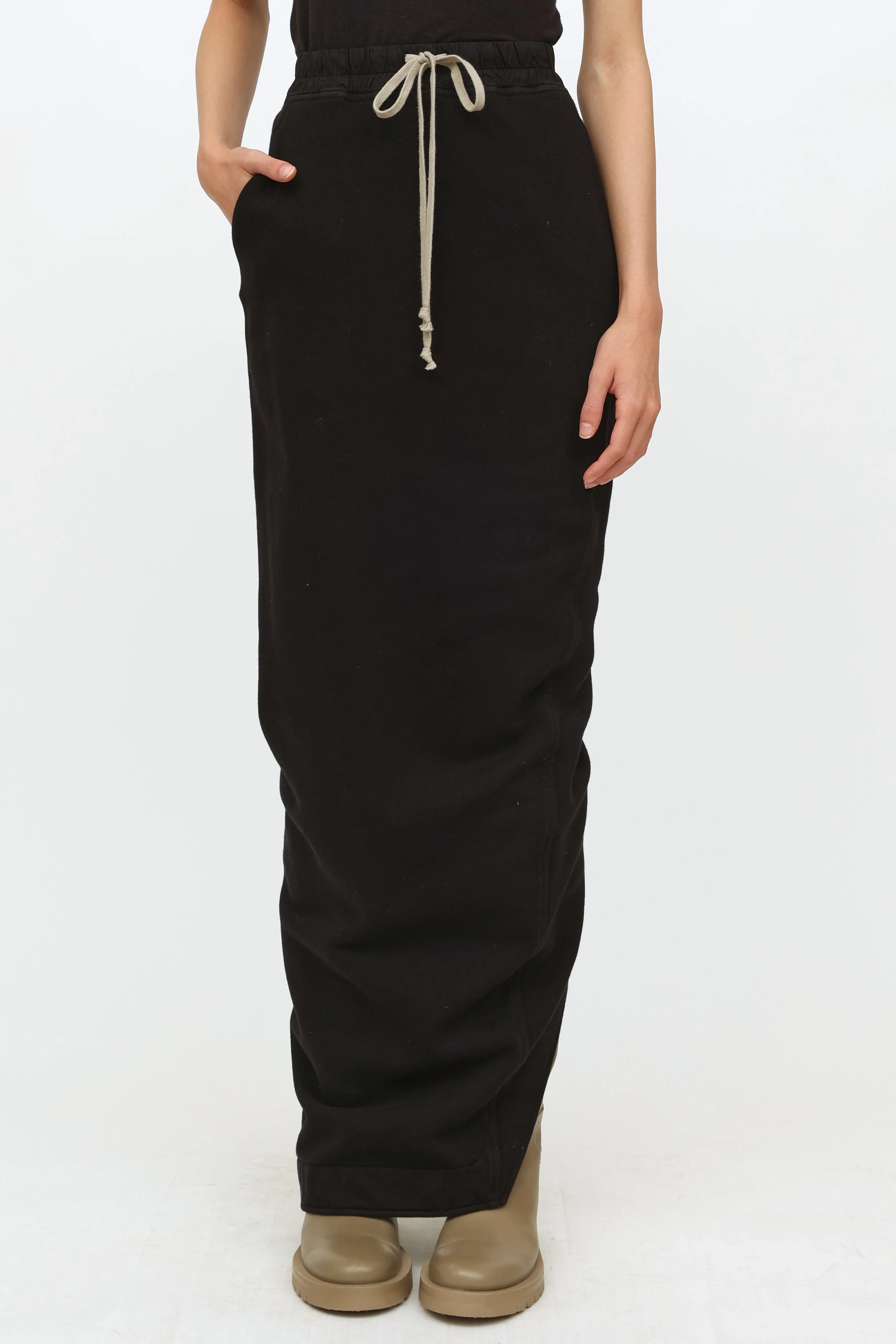 Black Cotton Drawstring Maxi Skirt