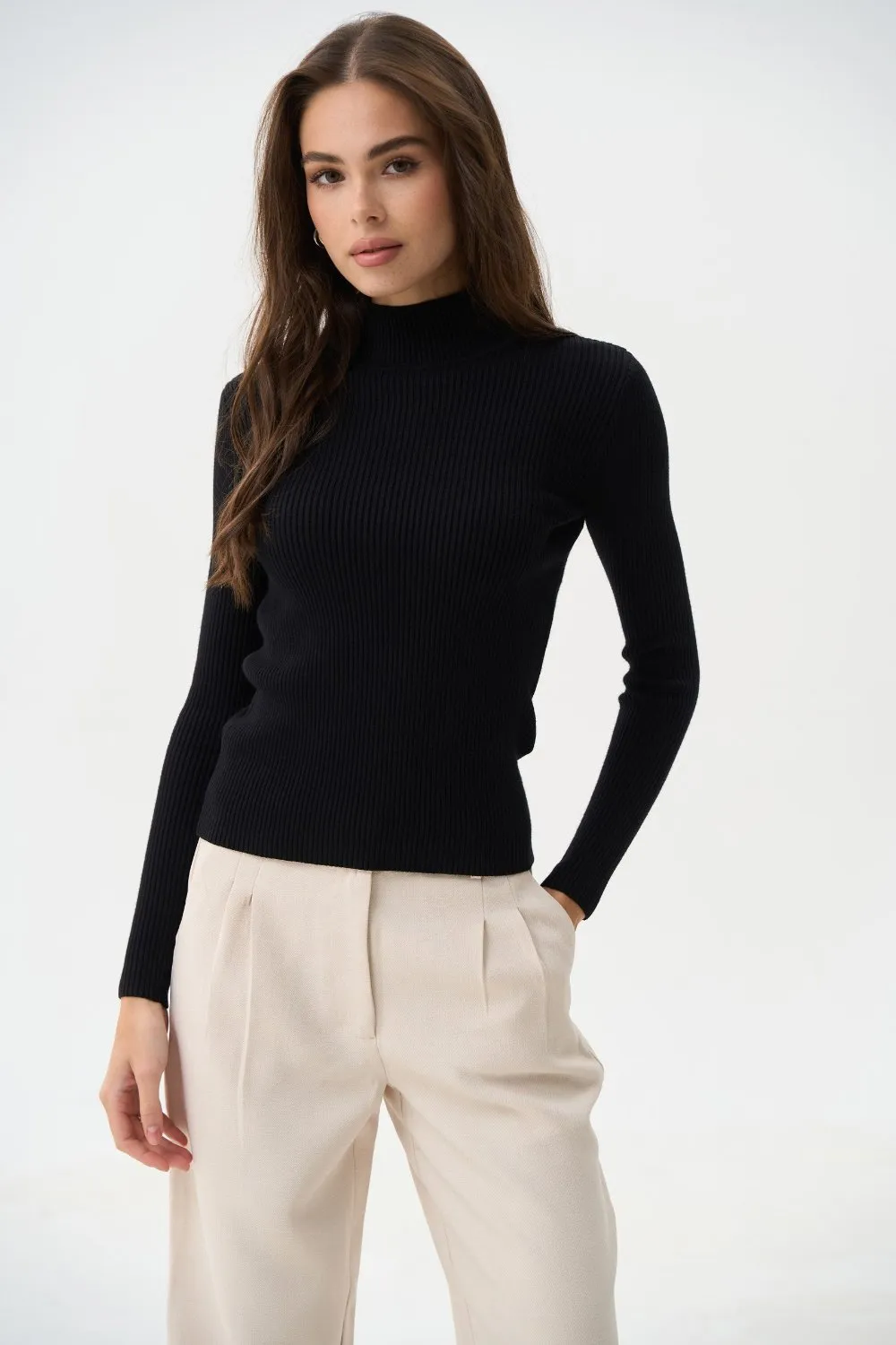 Black Rib Knit Turtleneck Sweater