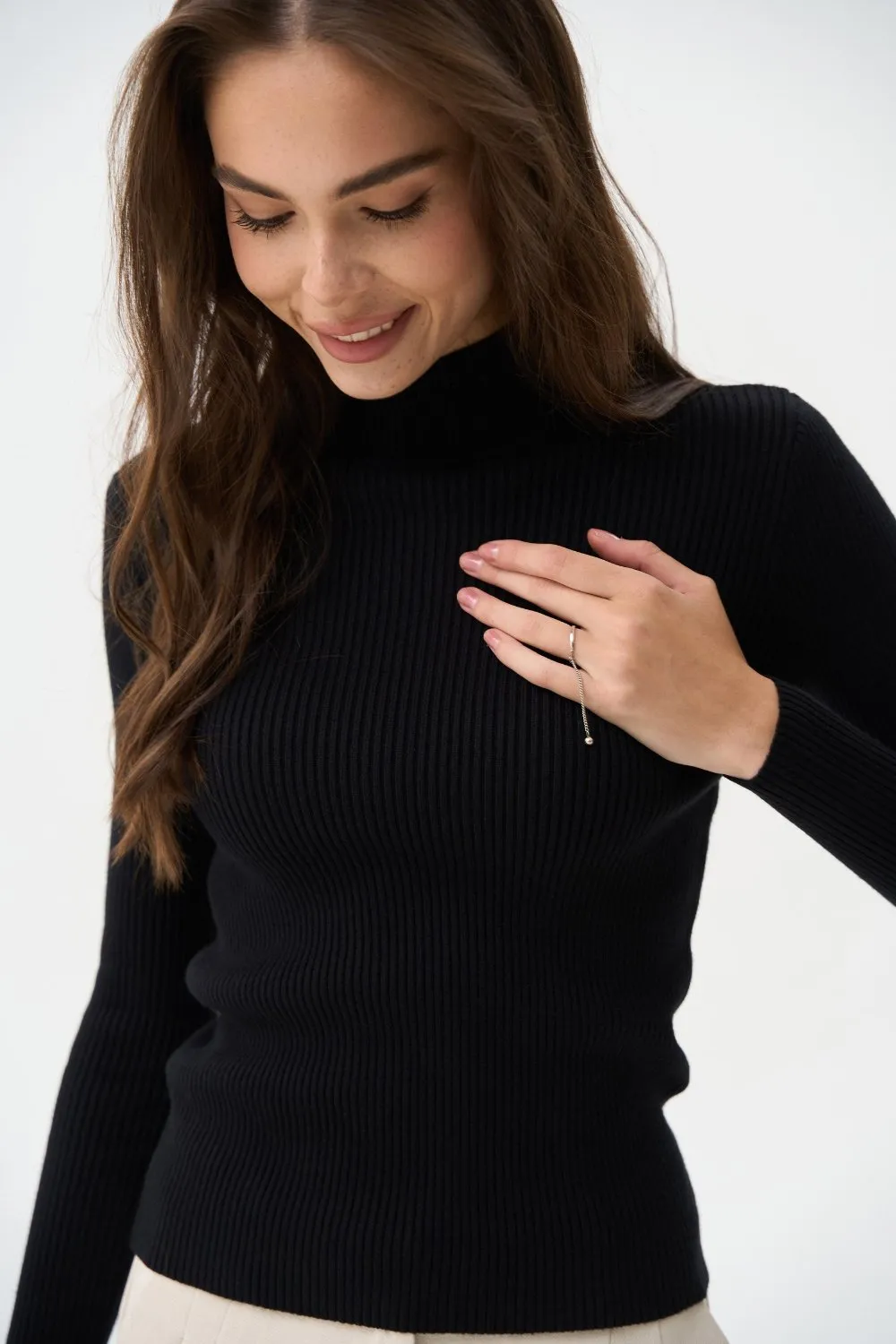 Black Rib Knit Turtleneck Sweater