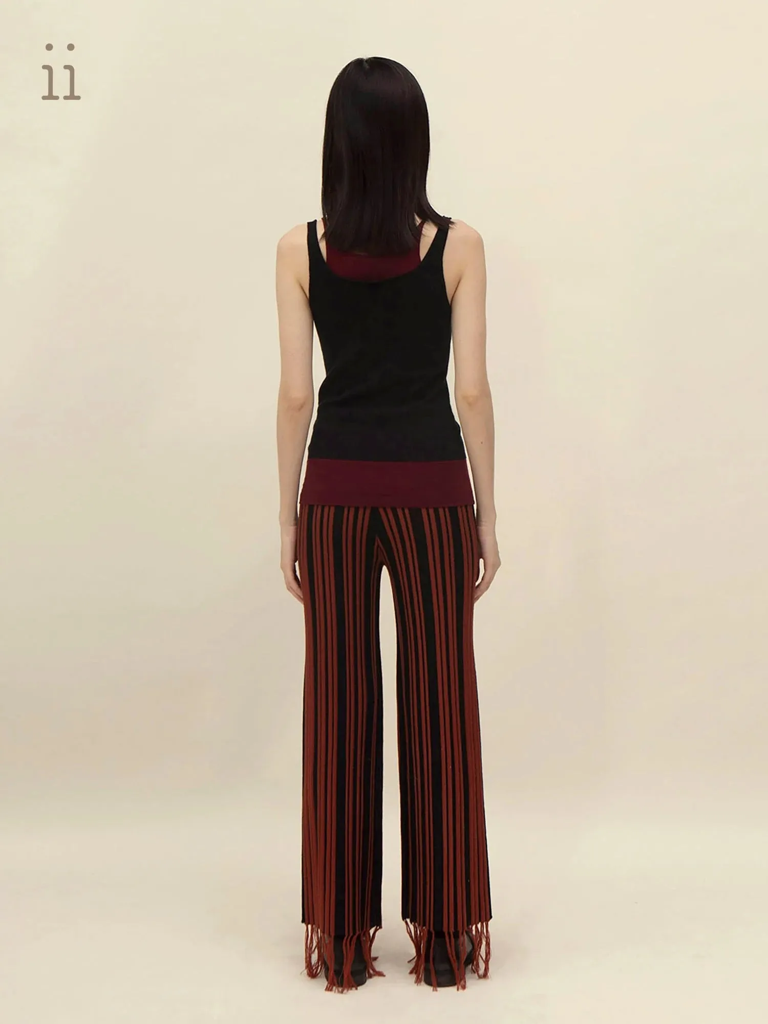 Black Tea-Wool Fringed Pants