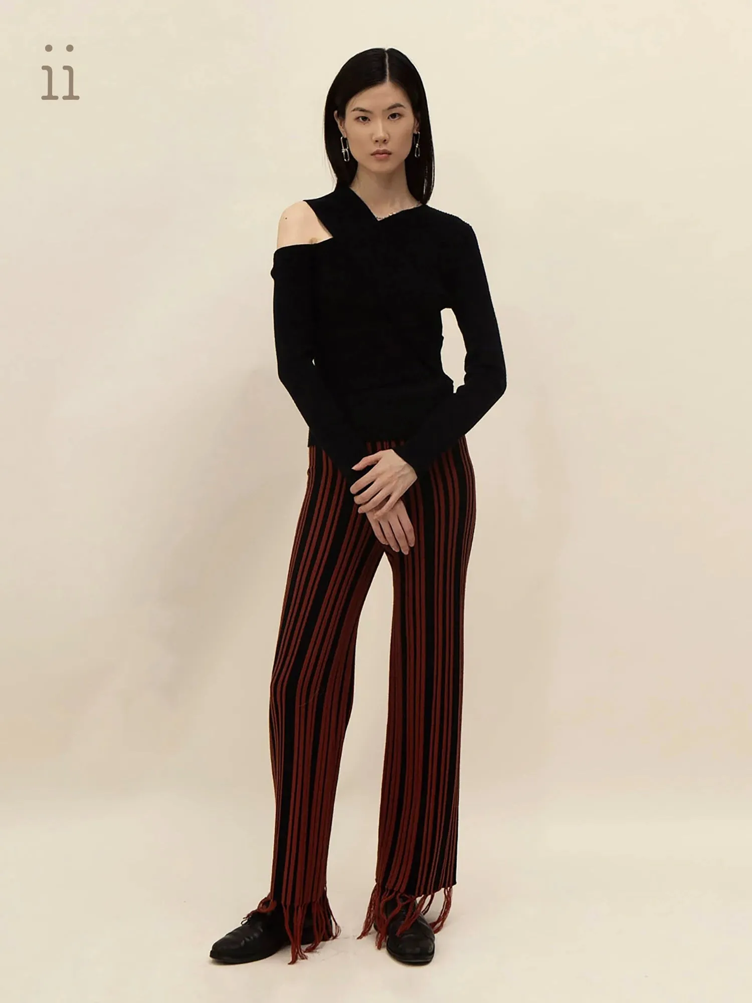 Black Tea-Wool Fringed Pants