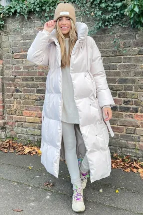 Blossom beige long duvet puffer coat