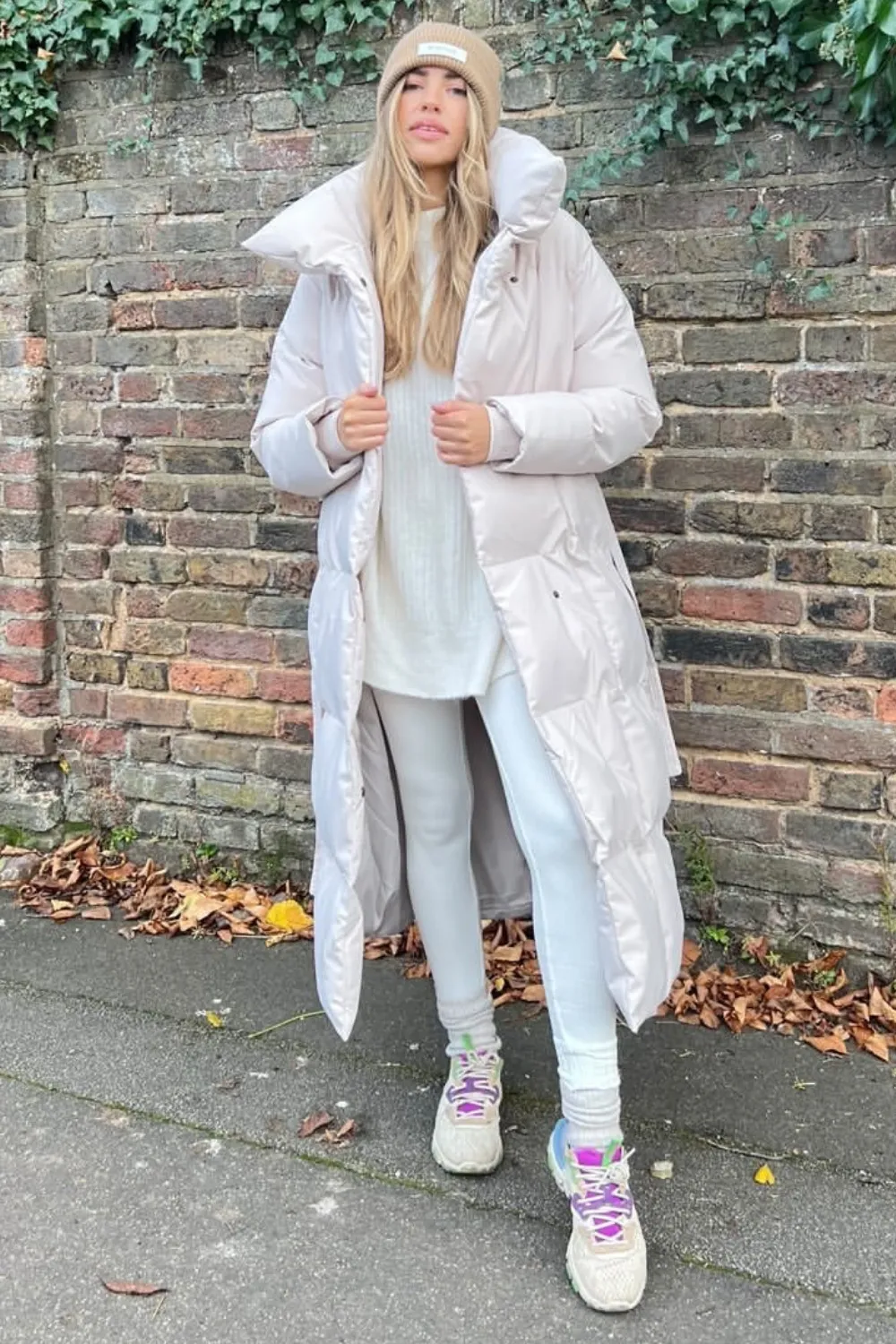 Blossom beige long duvet puffer coat