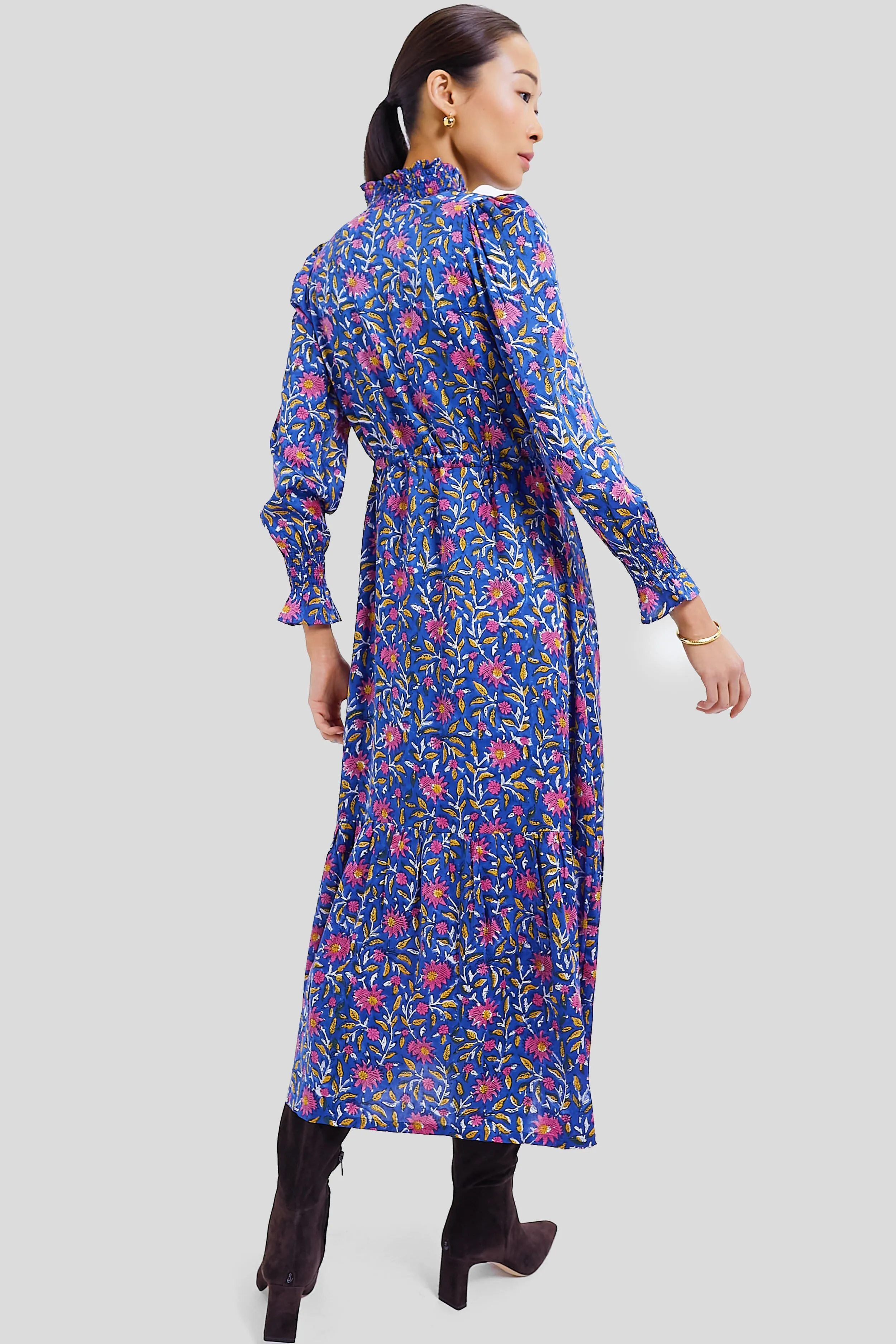 Blue Chrysanthemum Satin Lucybella Maxi Dress 2