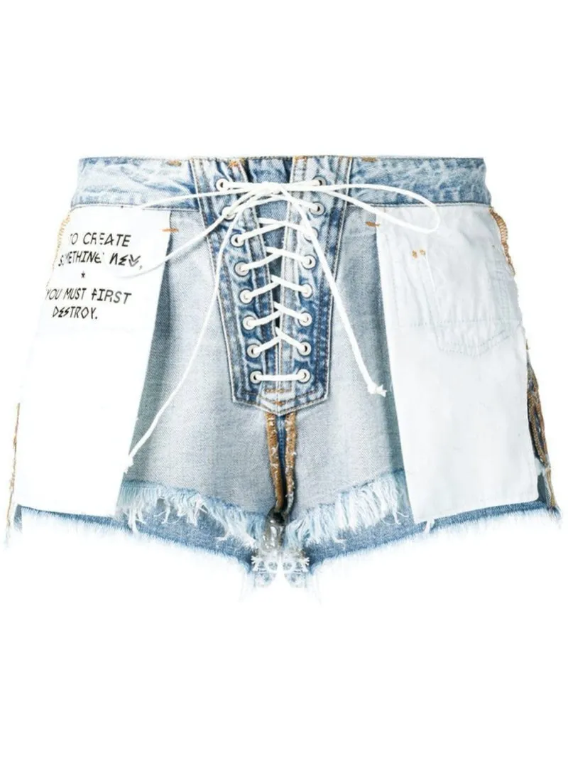 Blue Denim Reversed Lace-Up Shorts