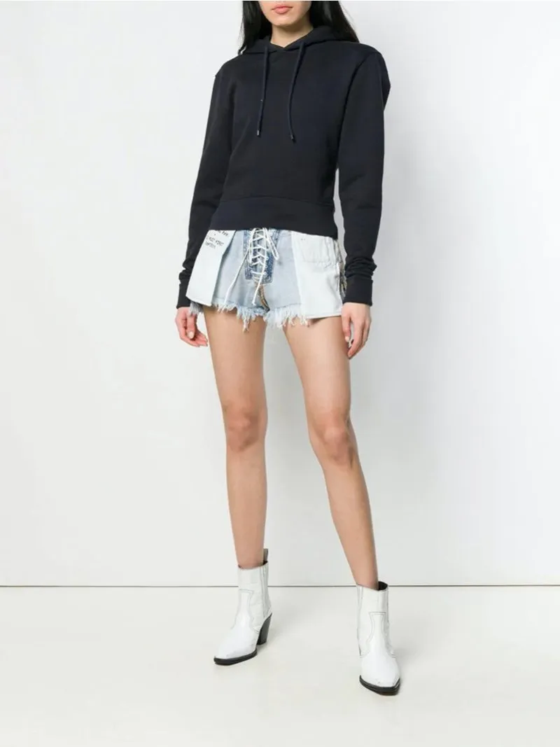 Blue Denim Reversed Lace-Up Shorts