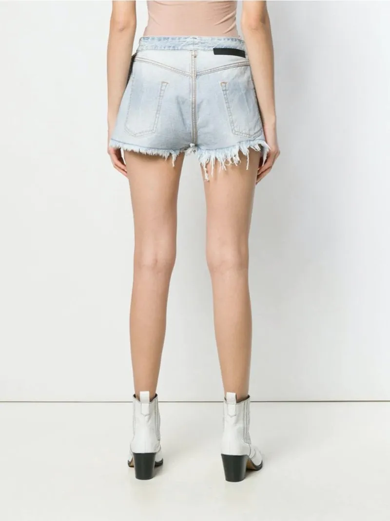 Blue Denim Reversed Lace-Up Shorts