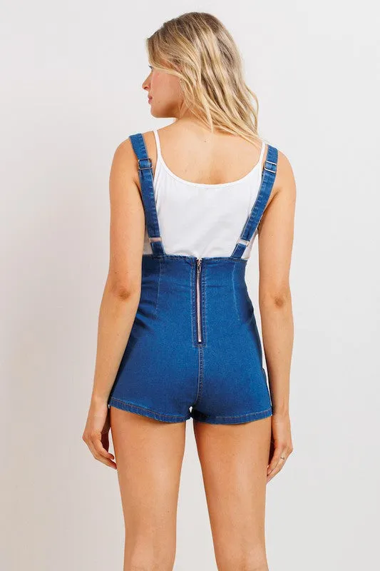 Blue Denim Suspender Shorts