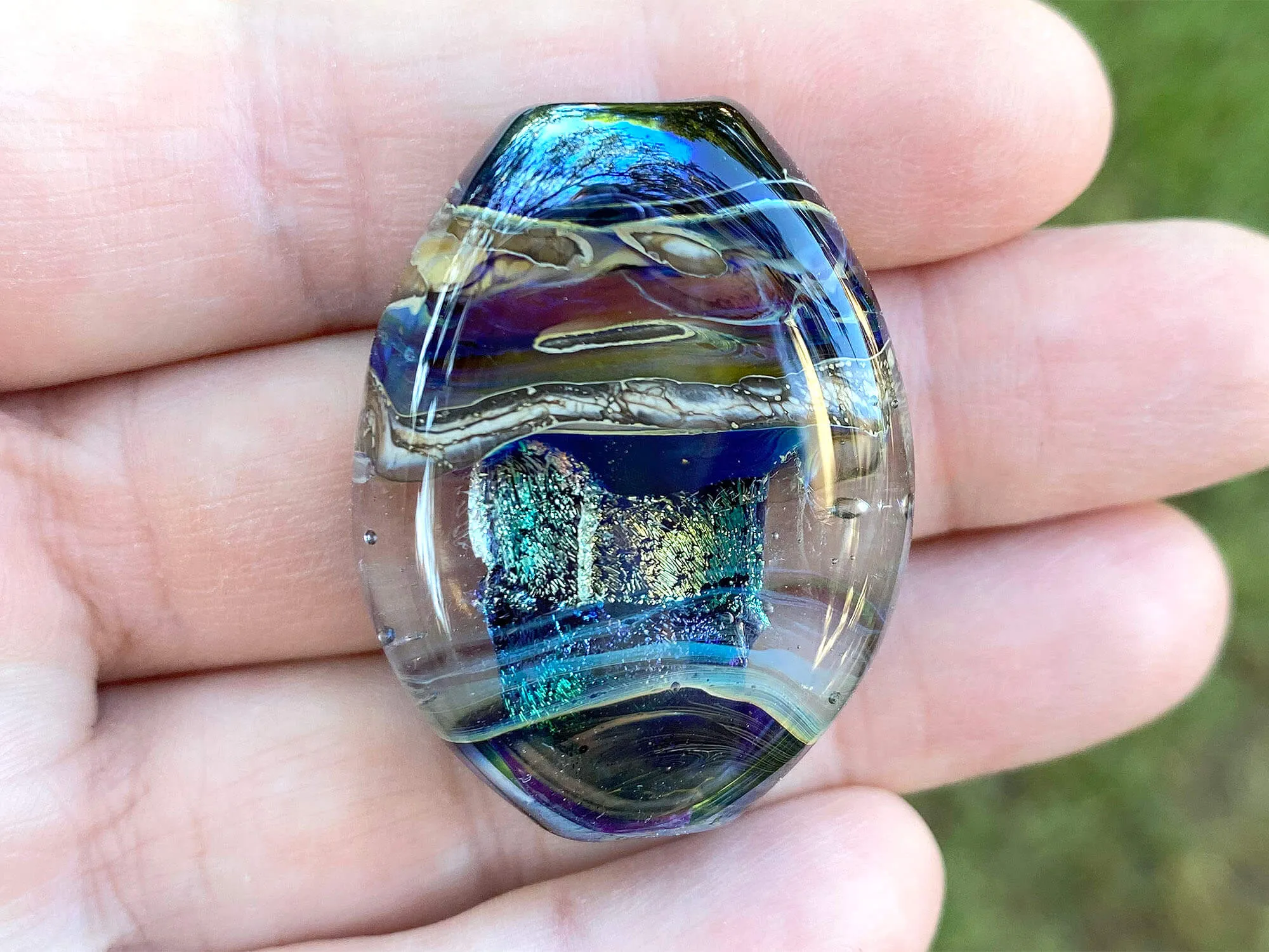 Blue Dichroic Organic Lampwork Focal Bead SRA