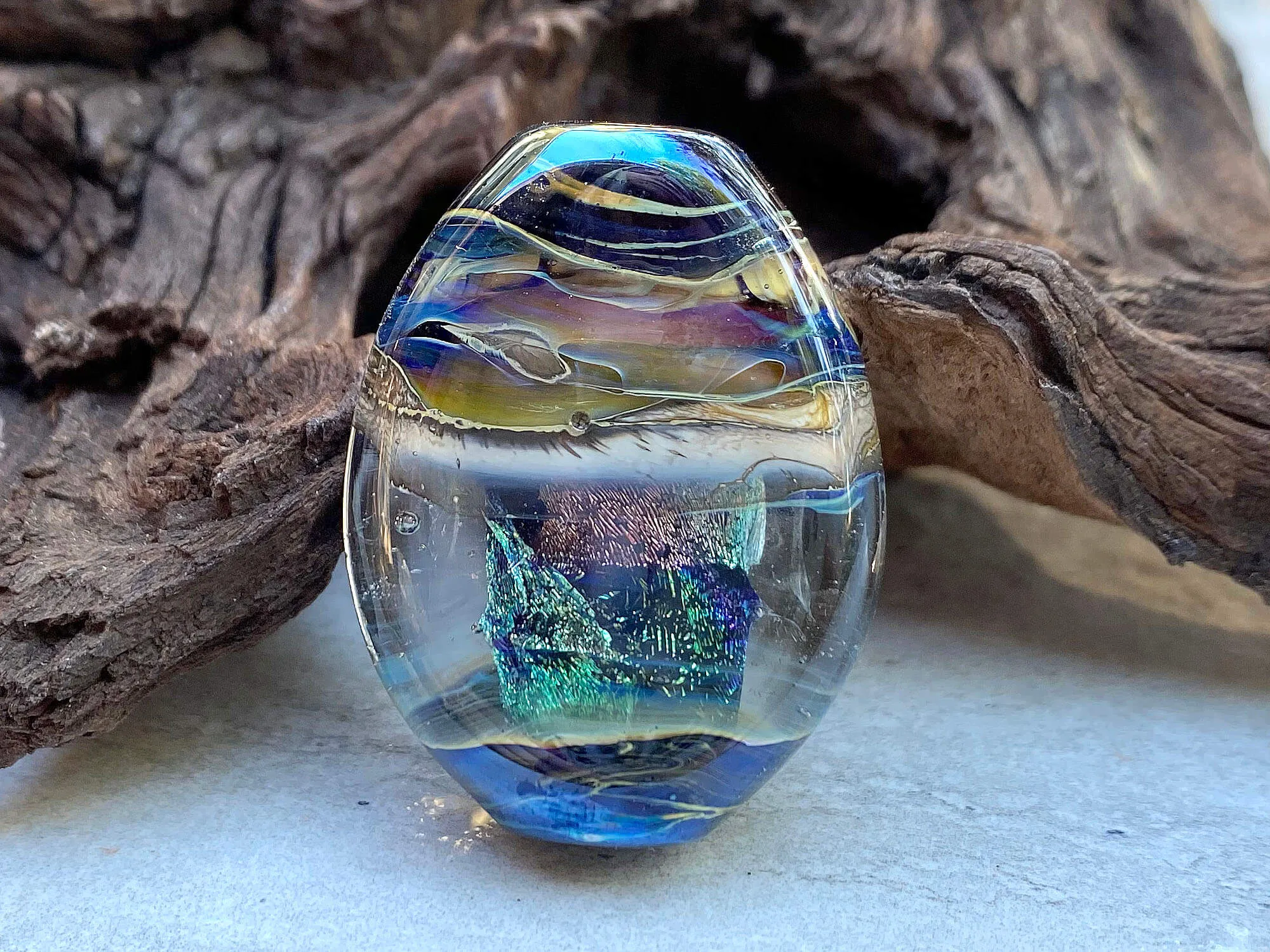 Blue Dichroic Organic Lampwork Focal Bead SRA