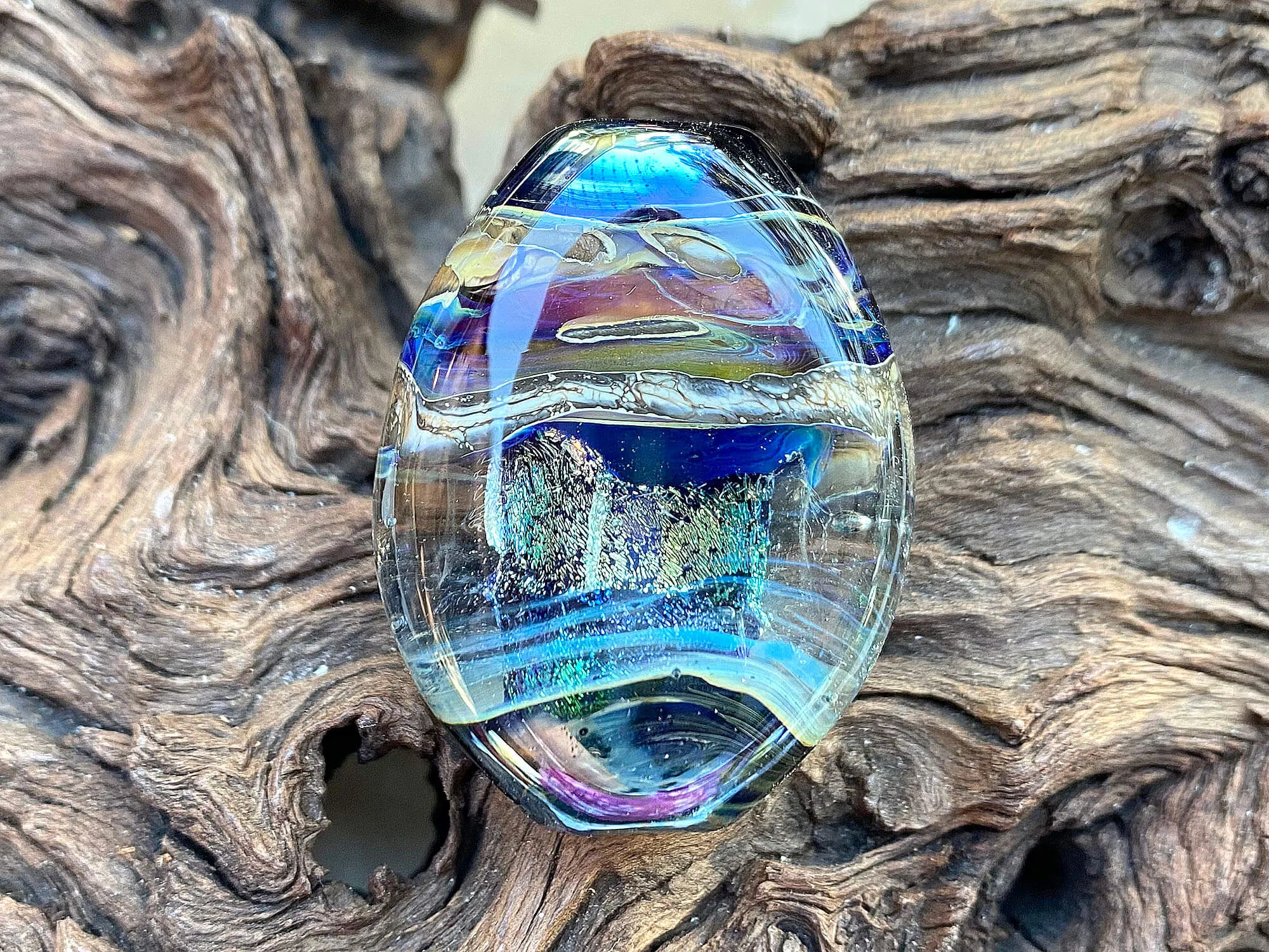 Blue Dichroic Organic Lampwork Focal Bead SRA