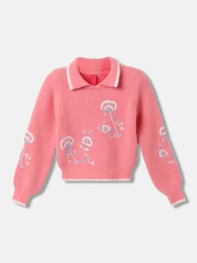 Blue Giraffe Girls Solid Shirt Collar Full Sleeves Sweater