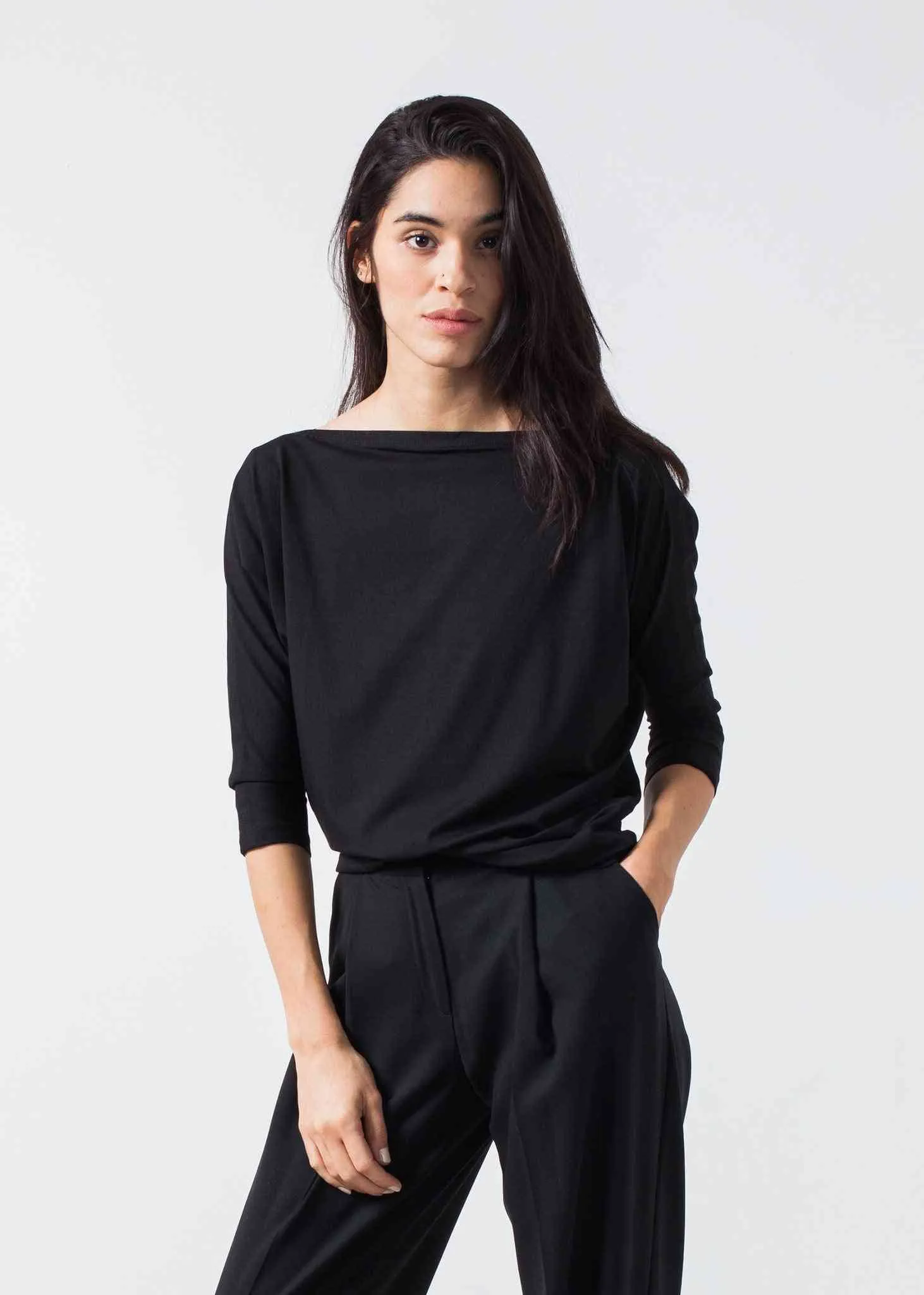 Boat Neck Top in Black