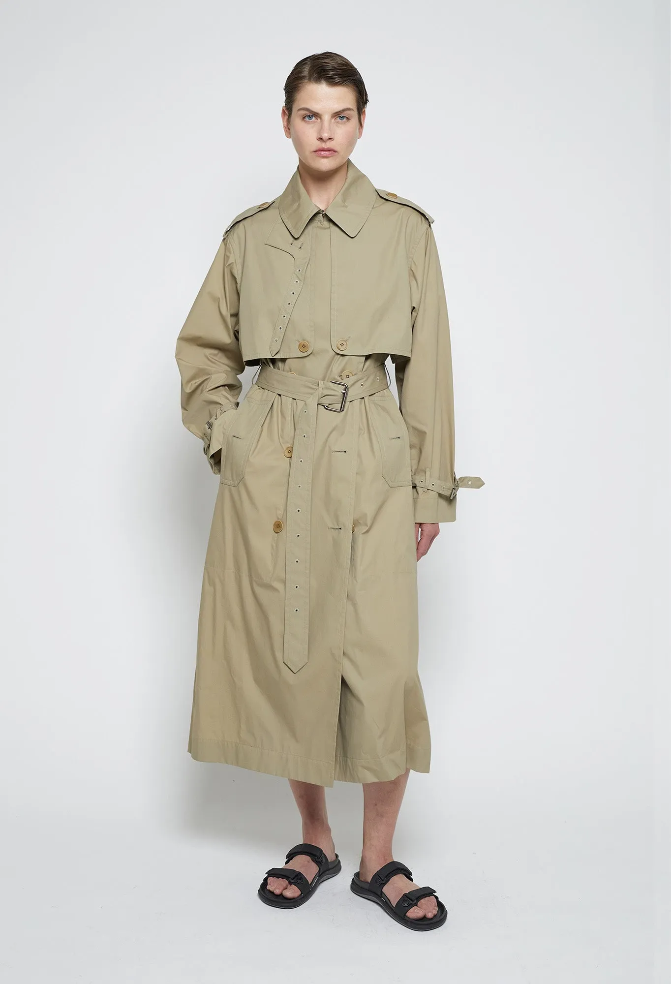 BRENDAN - Trench Technical Outerwear Cotton Coat in Beige