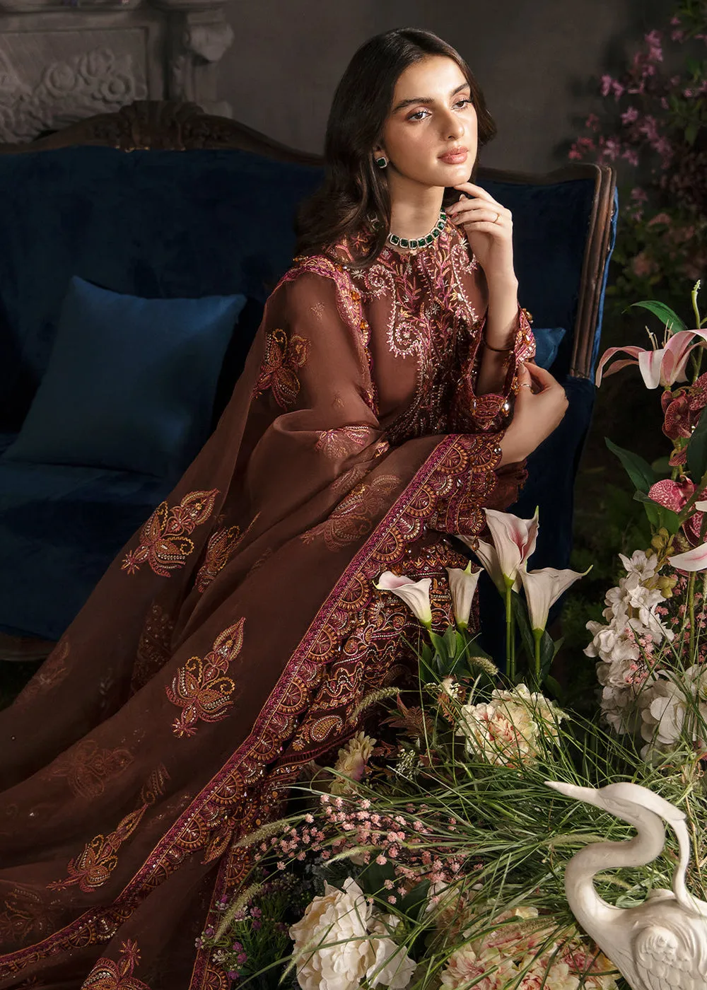 Brown Pakistani Palazzo Suit - Afrozeh La Fuchsia Formals '23 - Mahogany