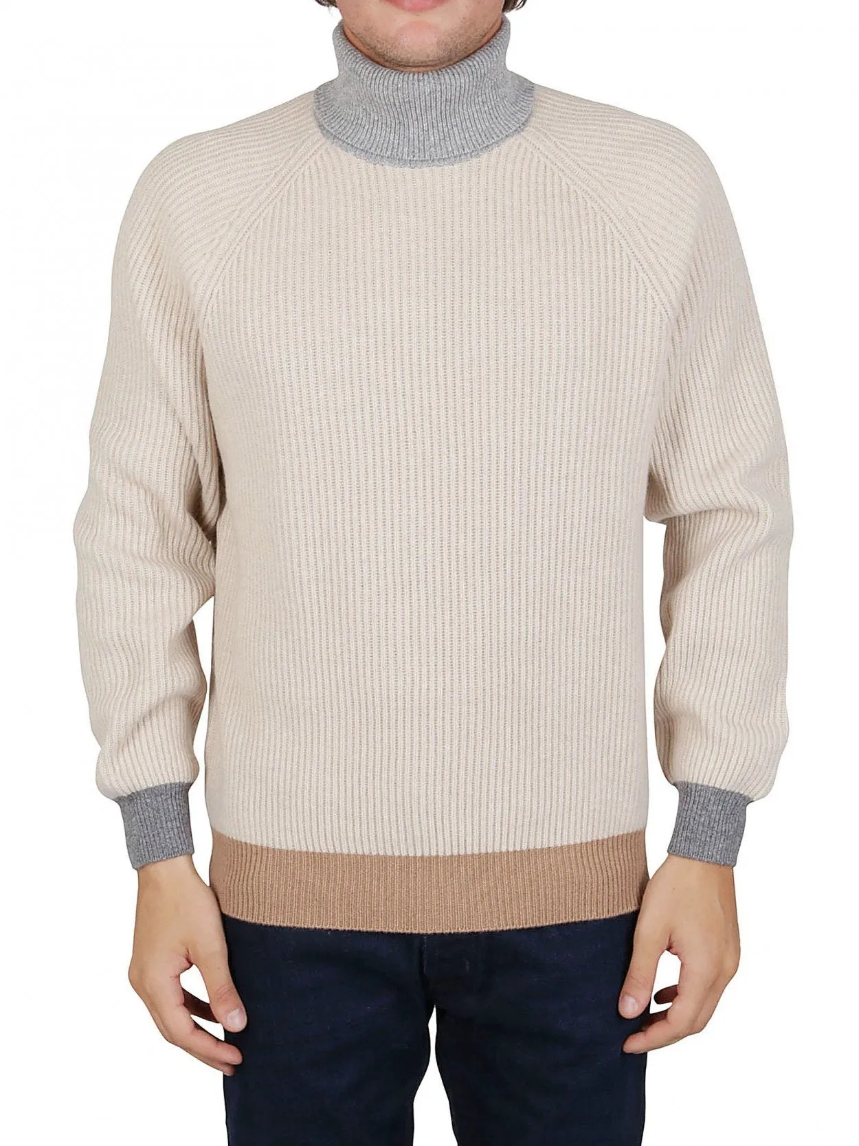 Brunello Cucinelli Turtleneck Colour Block Knitted Pullover