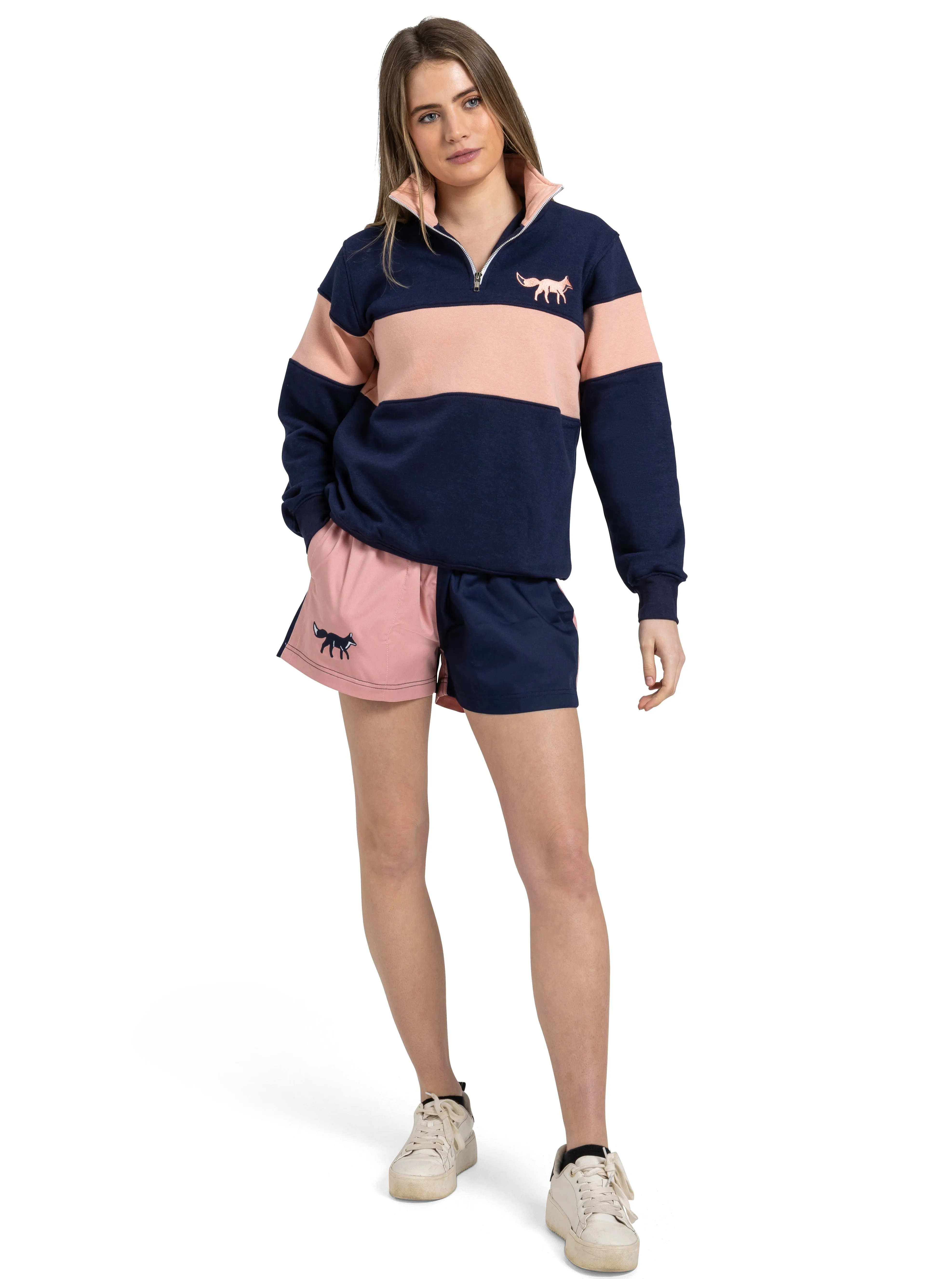 Burford Quarter Zip | Pink & Navy