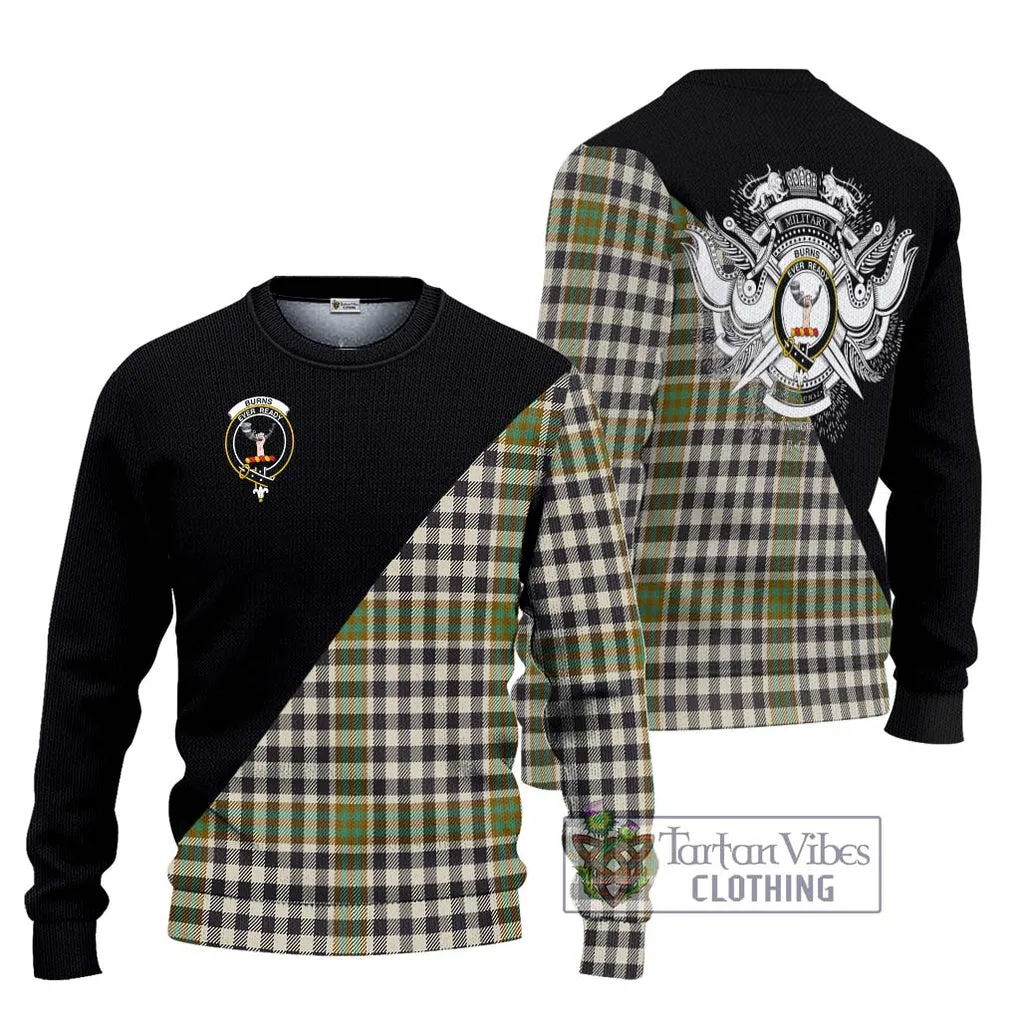 Burns Check Tartan Ugly Sweater with Family Crest and Military Logo Style