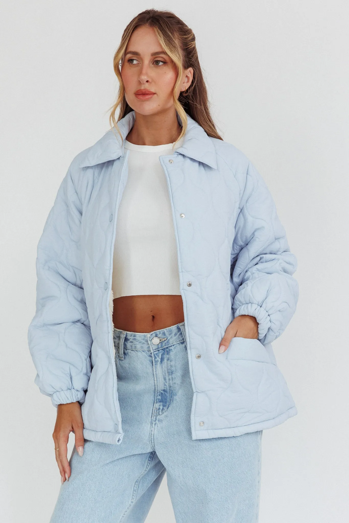 By The Fireplace Quilted Puffer Jacket Baby Blue