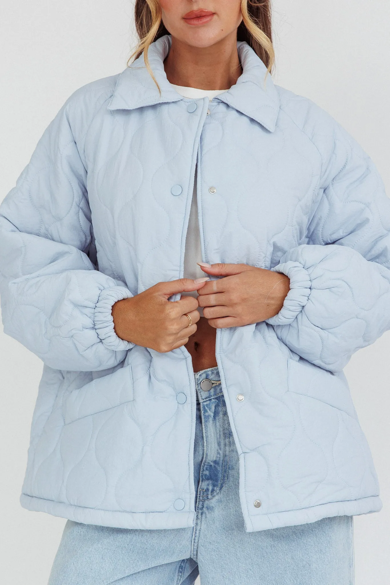 By The Fireplace Quilted Puffer Jacket Baby Blue