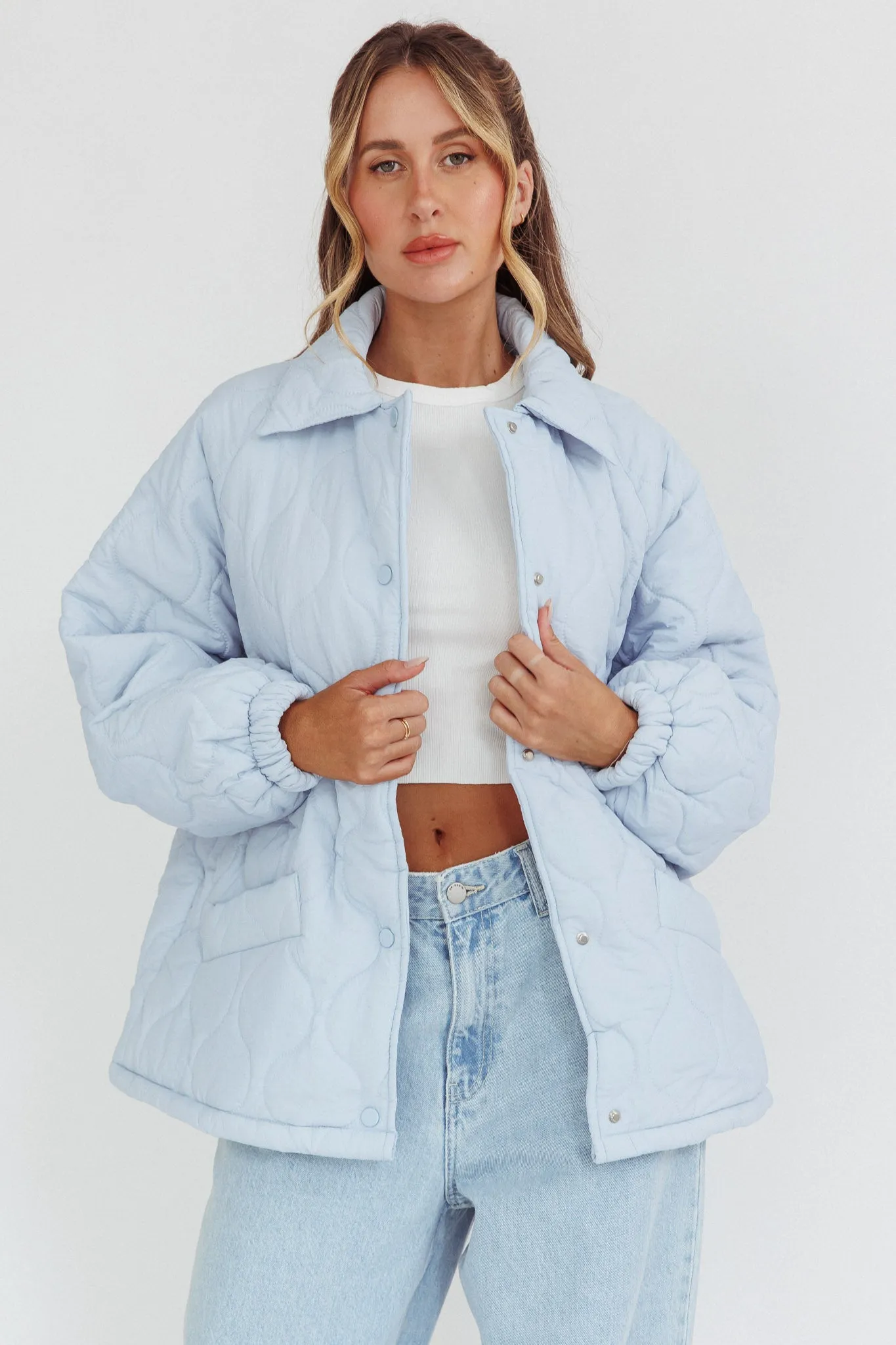 By The Fireplace Quilted Puffer Jacket Baby Blue