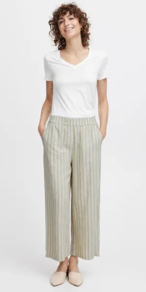 B.Young Linen Blend Cropped Pants, neutral stripe