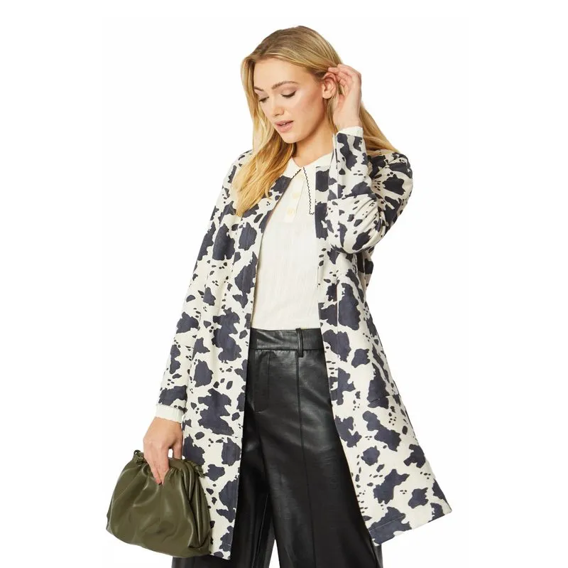 Carolynn Faux Suede Cow Print Coat