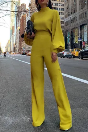 Casual Solid Color Half A Turtleneck Straight Jumpsuits(3 Colors)