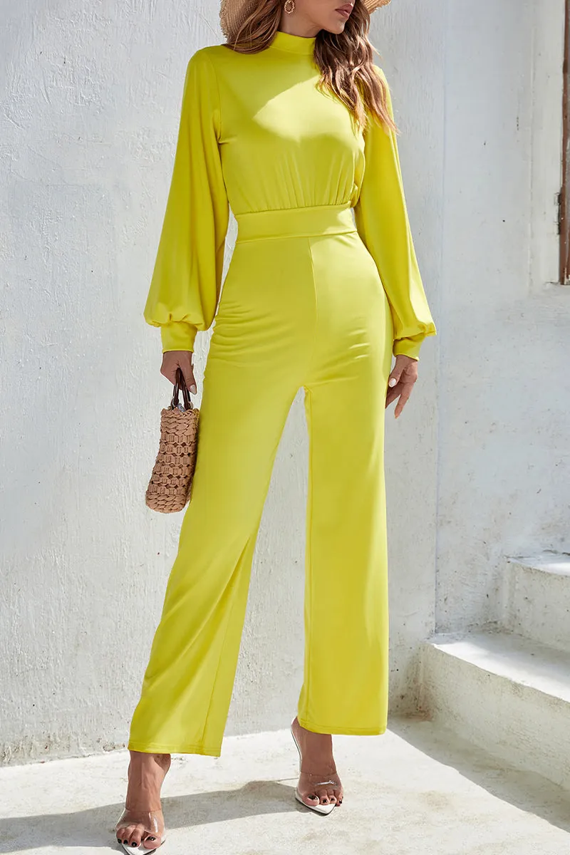 Casual Solid Color Half A Turtleneck Straight Jumpsuits(3 Colors)