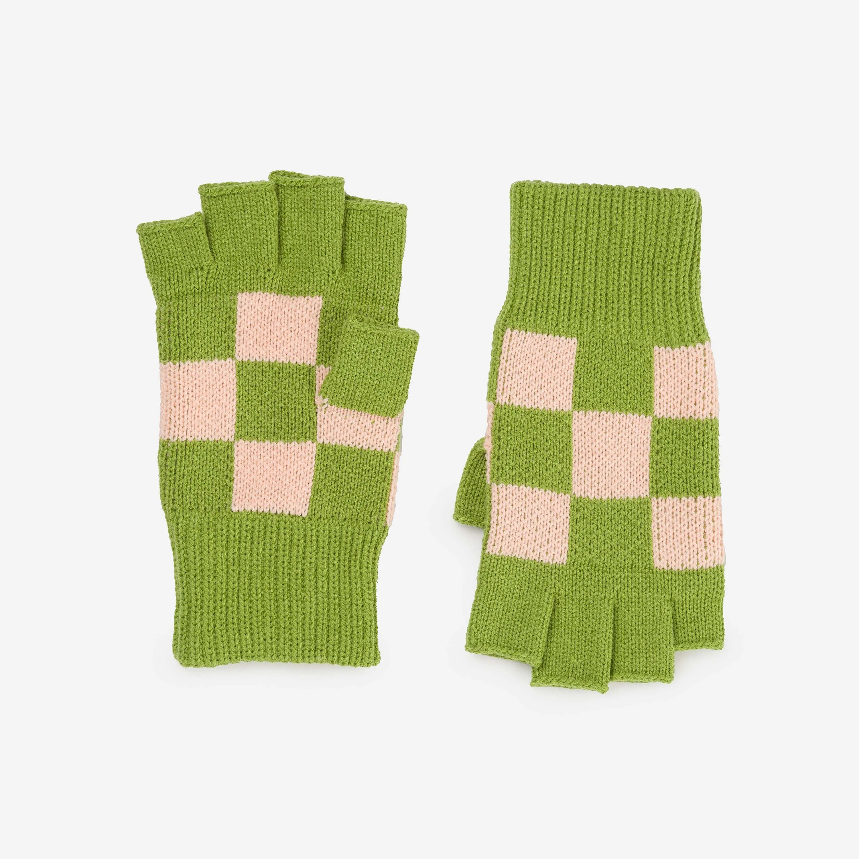 Checkerboard Knit Fingerless Gloves