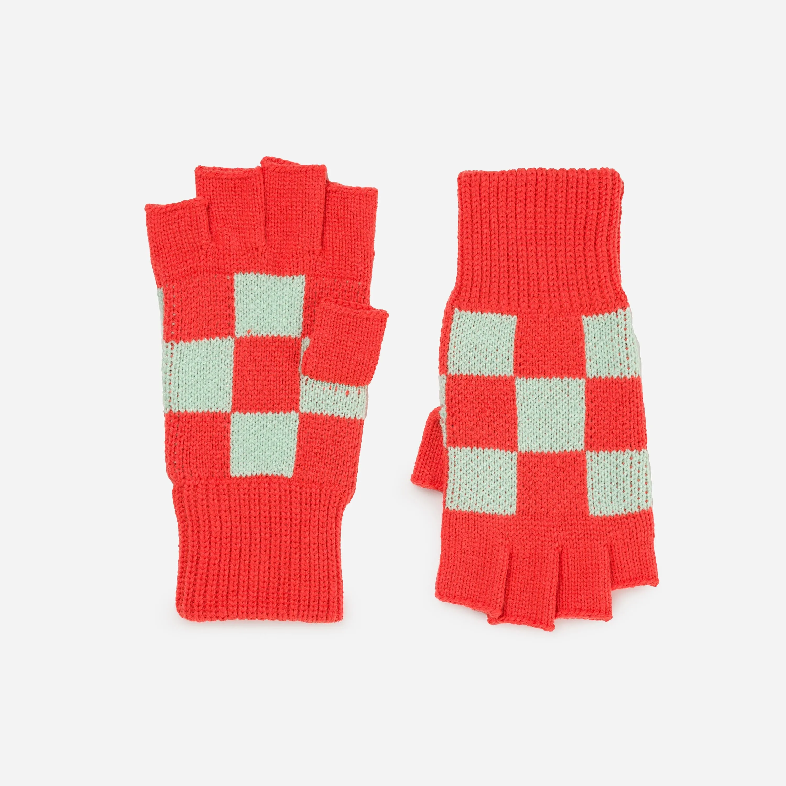 Checkerboard Knit Fingerless Gloves