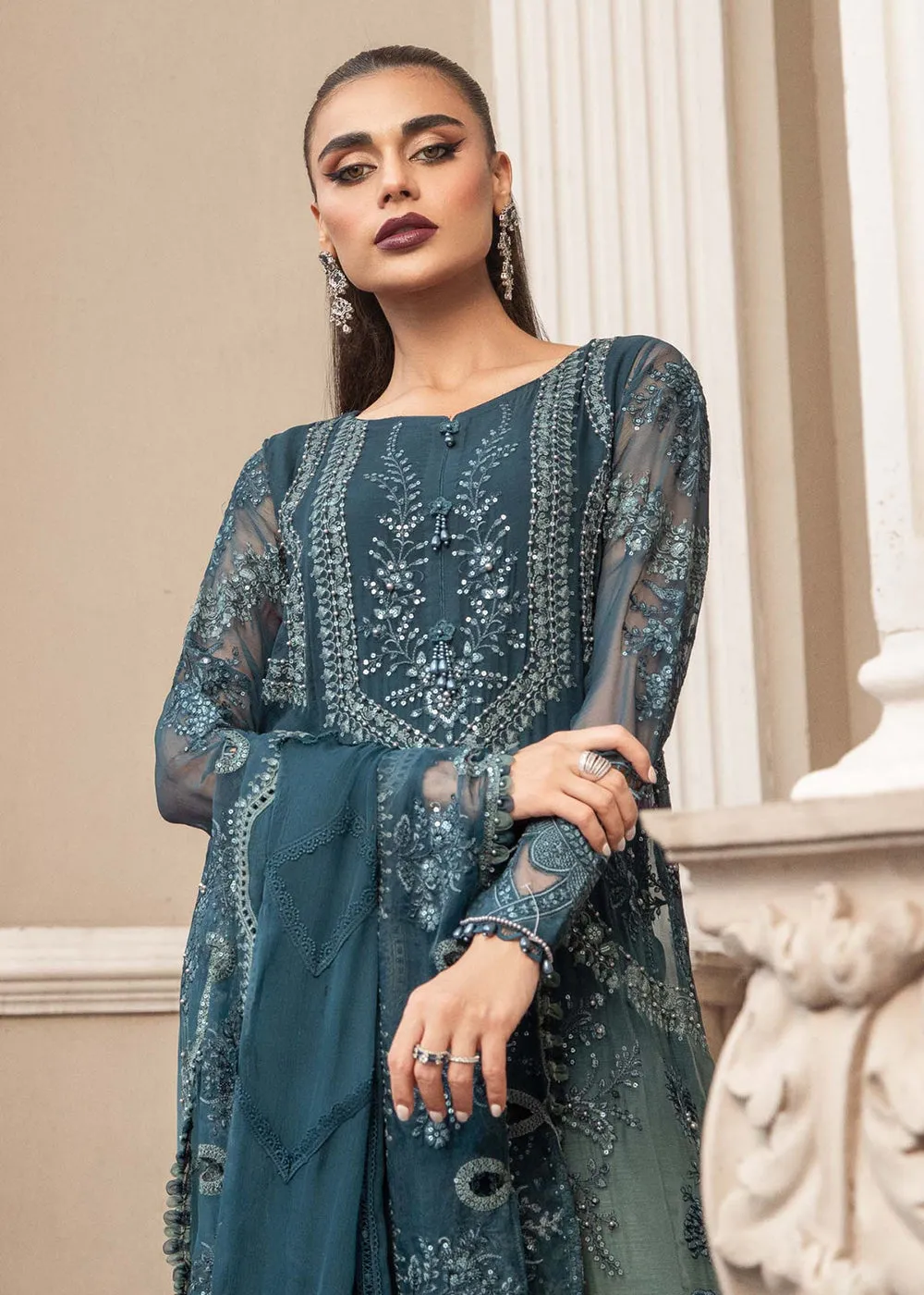 Chiffon Formals 2023 by Maria B | MPC-23-102 Teal Blue