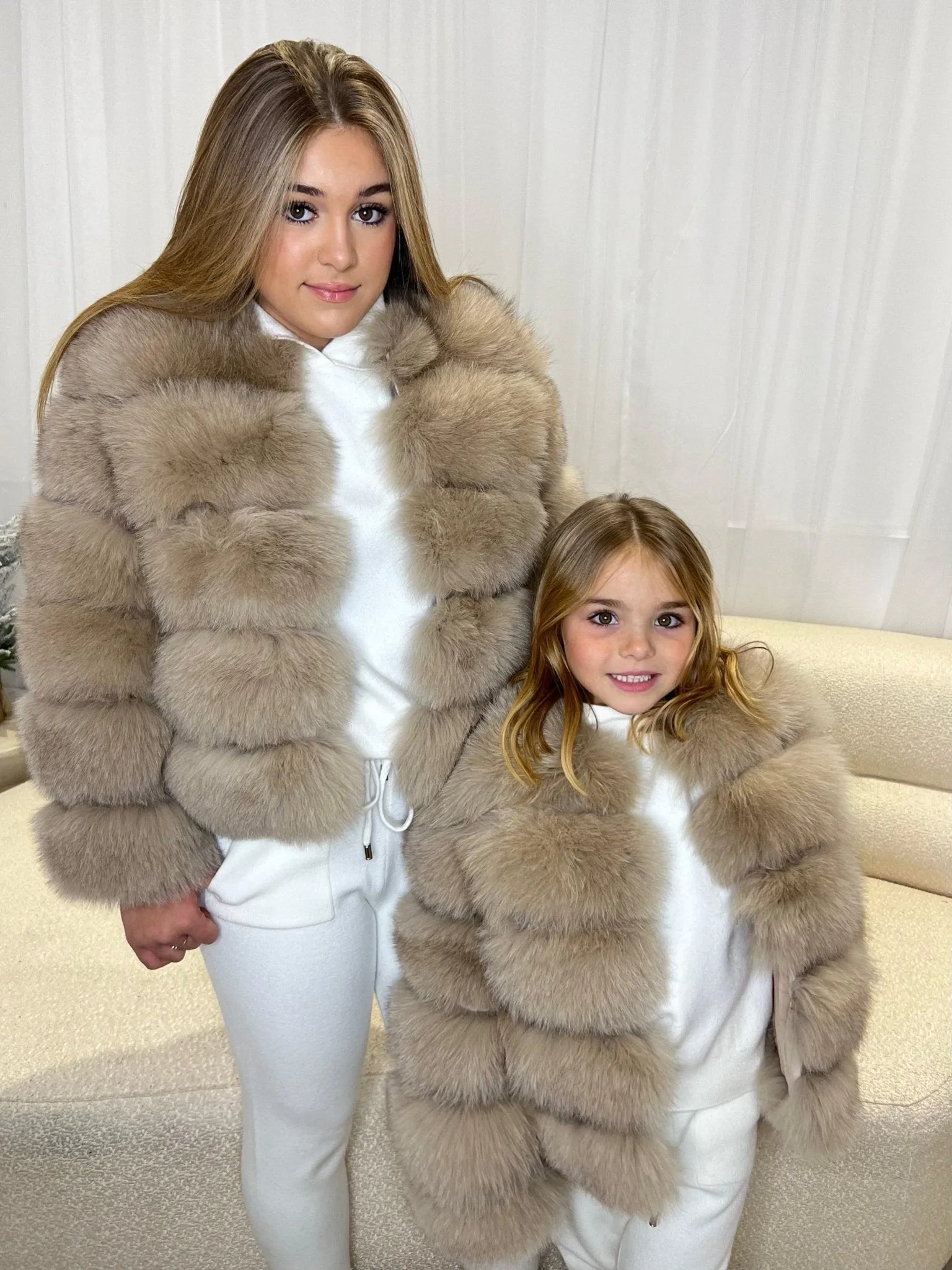 Childrens Dark Beige Luxury Fur Coat