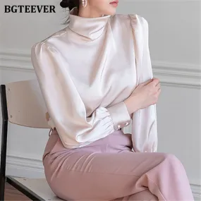 Christmas Gift Joskaa Elegant Stand Collar Women Blouses Tops Long Sleeve Loose Female Shirts 2024 Spring Summer Chic Ladies Blusas