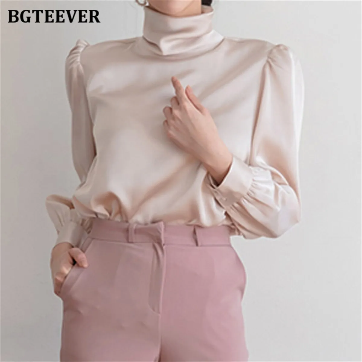 Christmas Gift Joskaa Elegant Stand Collar Women Blouses Tops Long Sleeve Loose Female Shirts 2024 Spring Summer Chic Ladies Blusas