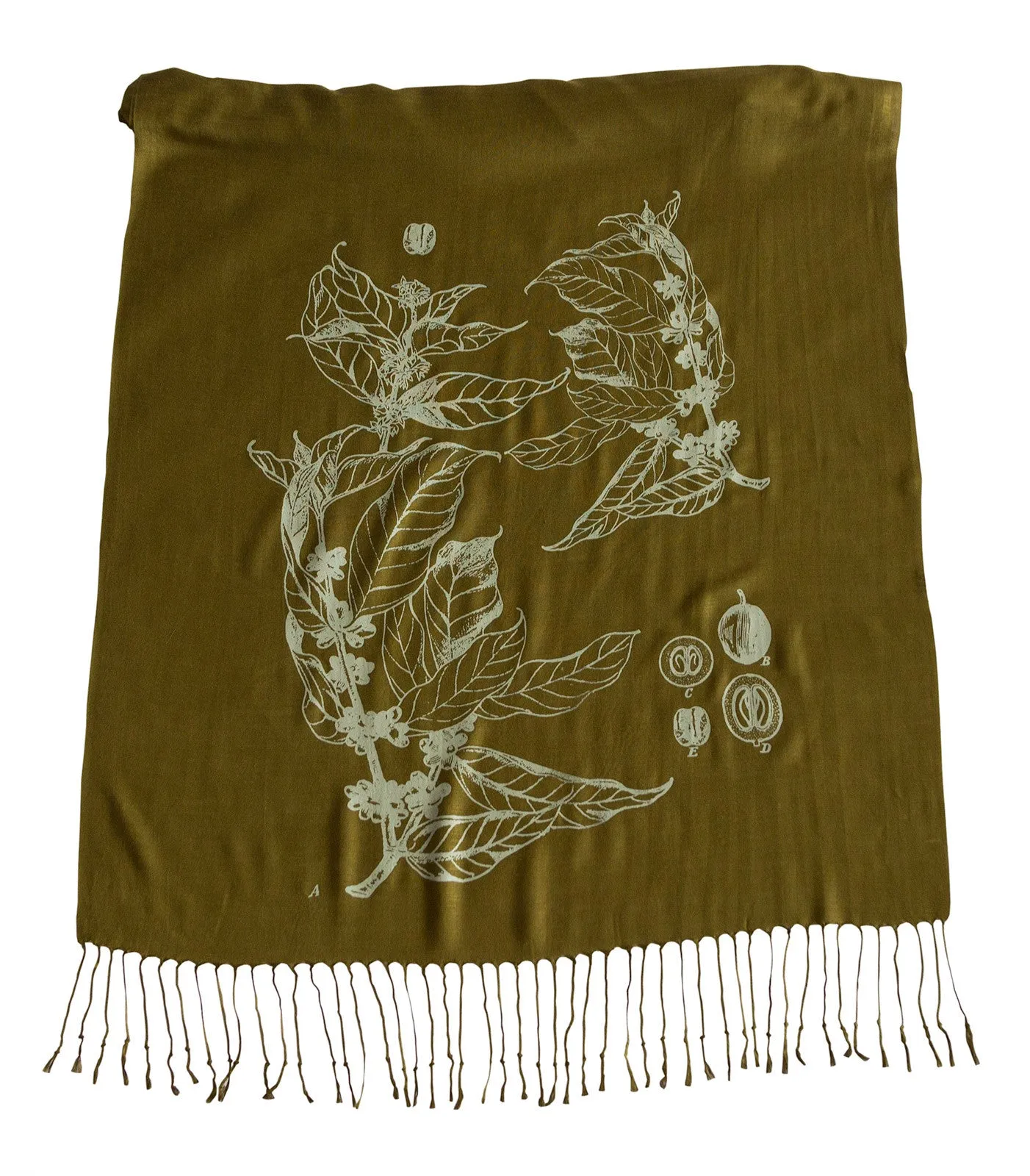 Coffee Bean Scarf. Botanical Print linen weave pashmina