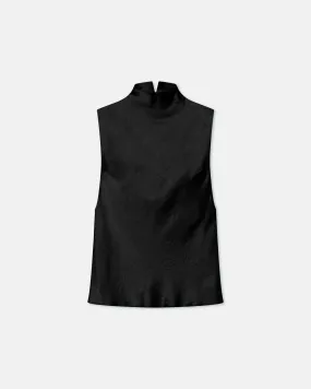 Colson - Crinkled-Satin Turtleneck Top - Black