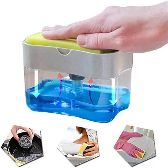 Combo Deal Liquid Soap Pump Dispenser 2-in-1, Soap Pump, Sponge Caddy, Kitchen with Silicone Massage Bath Brush Liquid Soap Dispenser