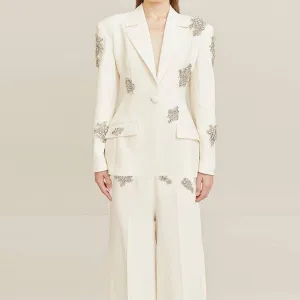 Connie Beaded Blazer Suit And Wide-Leg Wedding Pantsuit