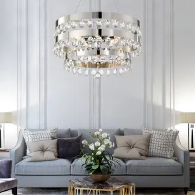 Contemporary Silver Chandelier Pendant - Crystal Multi-Layer Suspension Lamp, 5 Lights - Ideal for Living Room