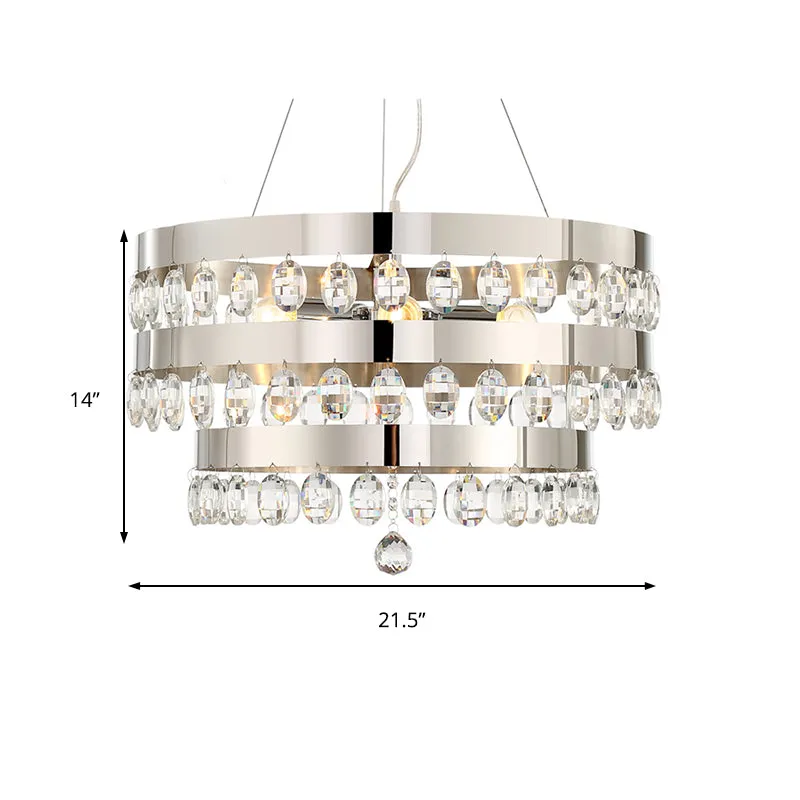 Contemporary Silver Chandelier Pendant - Crystal Multi-Layer Suspension Lamp, 5 Lights - Ideal for Living Room